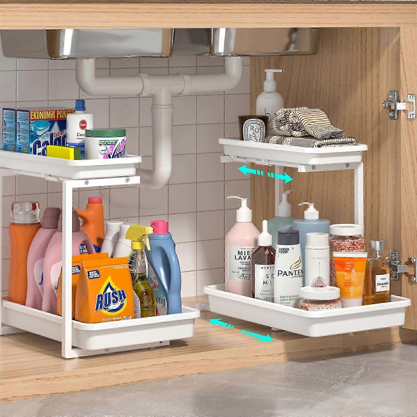 2-Tier L-Shaped Oversized Drawer Under Sink Organizer for Bathroom Storage