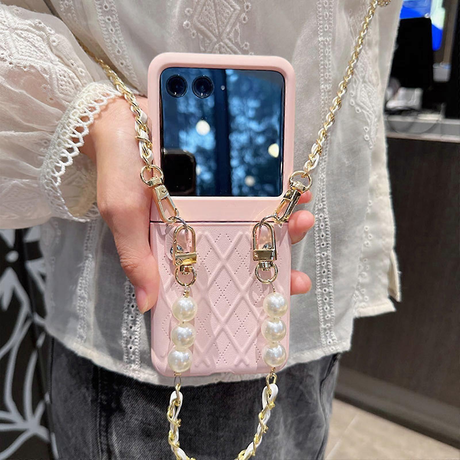Motorola Razr 40 Ultra Kılıf için Boncuk Kayışlı, Razr Plus için Moda Bileklik Kılıfı, Kayış Kordonlu Sevimli Girly Kılıf