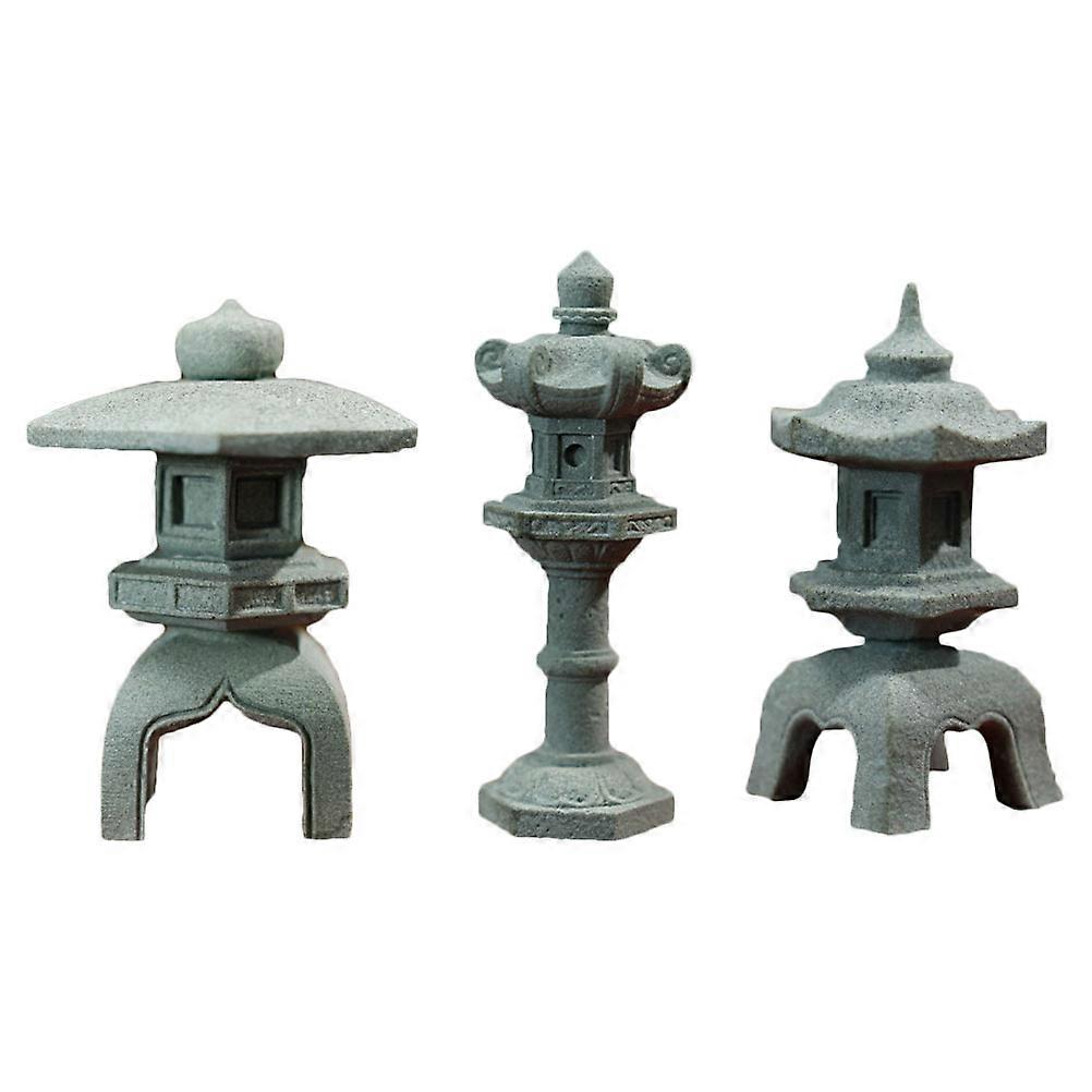 3pcs Sandstone Pavilion Statues, Imitated Decor for Bonsai, Fish Tank, and Garden Landscapes – Unique Craft Ornament