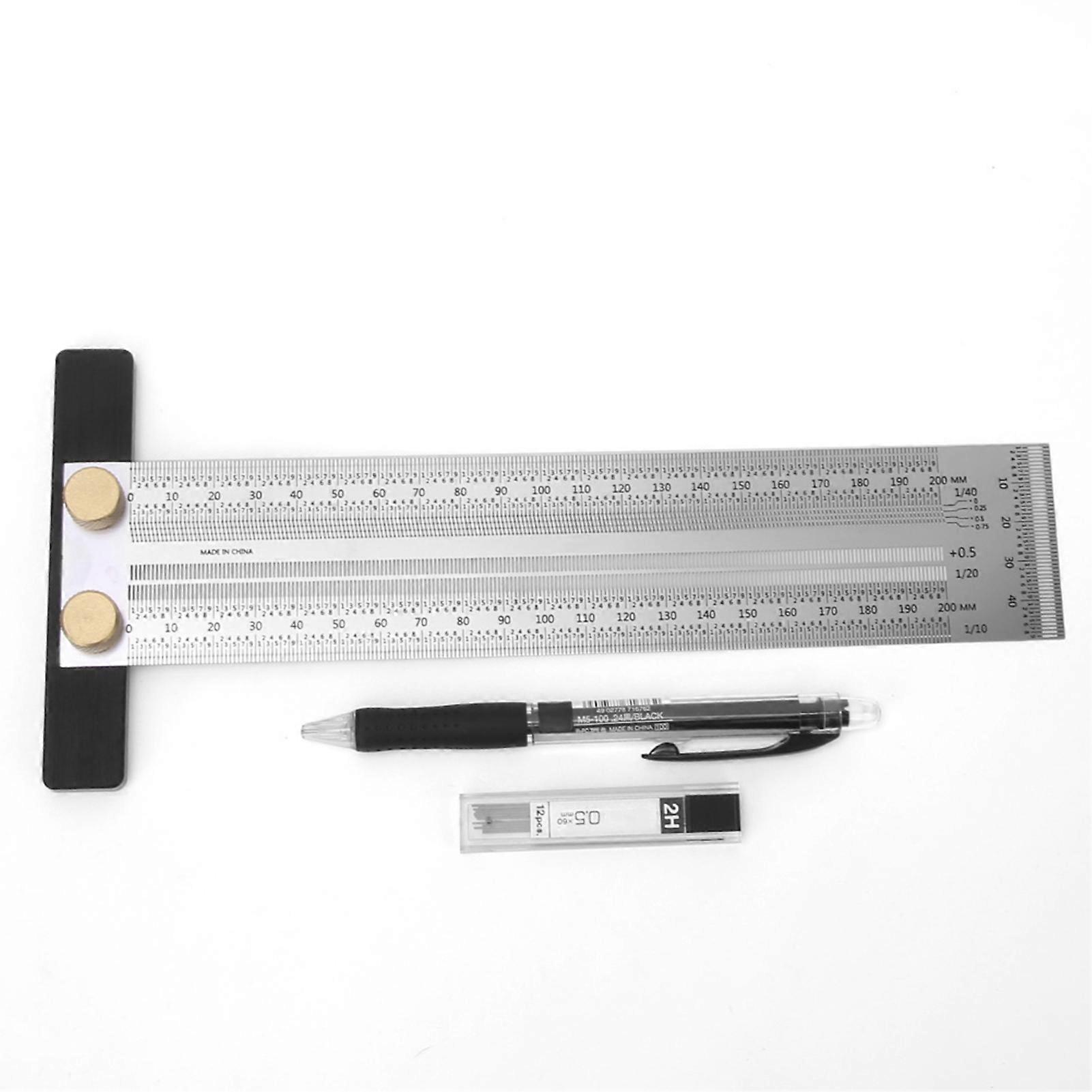 Stainless Steel T Type Hole Ruler Scribing Gauge Woodworking Marking Tool with Automatic Pencil