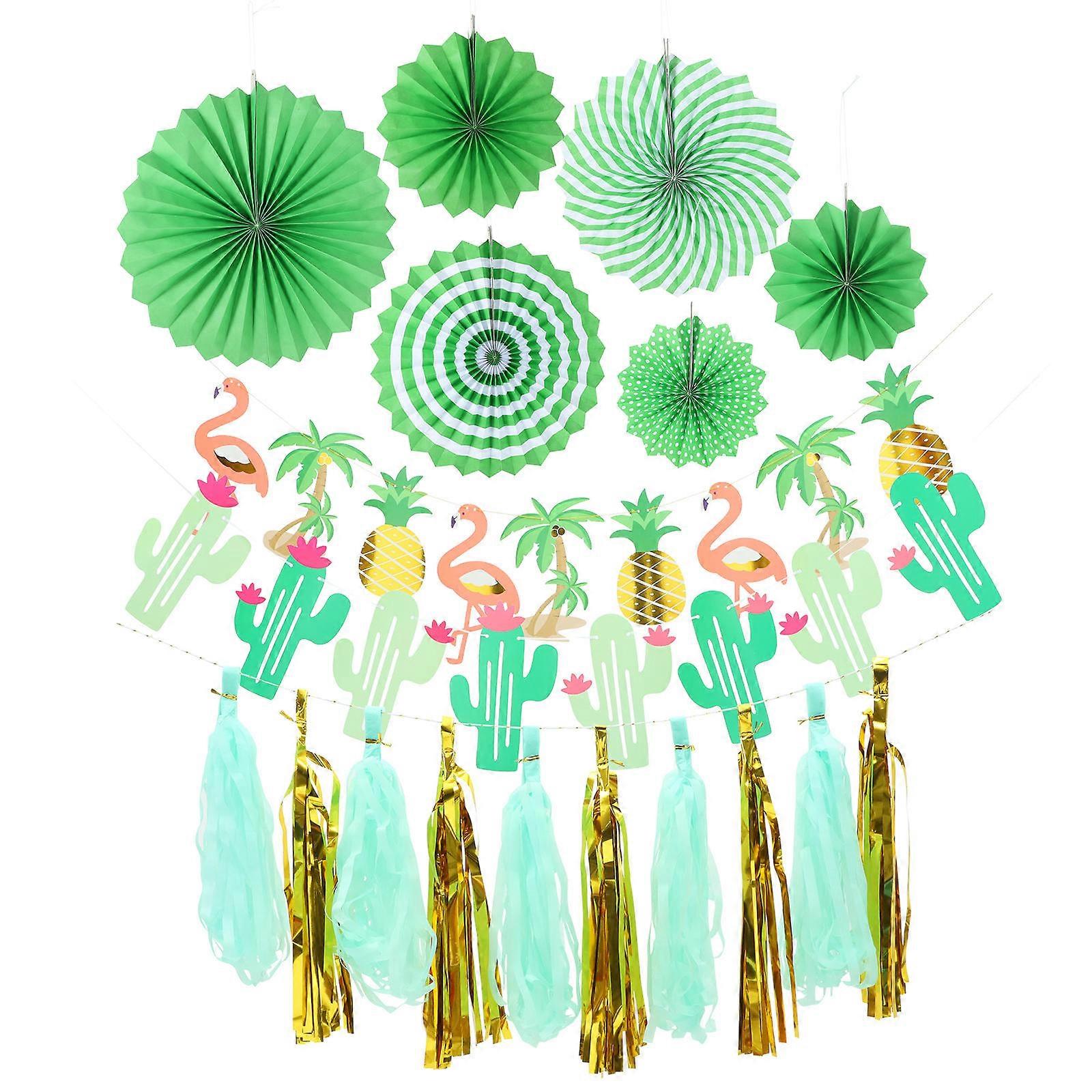Hawaiian Party Decoration Kit – Μπαλόνια Φλαμίνγκο Ανανά, Χάρτινες Βεντάλιες, Φούντες & Γιρλάντα για Τροπικούς Γάμους, Καλοκαιρινές Εκδηλώσεις & Θεματικές Συγκεντρώσεις