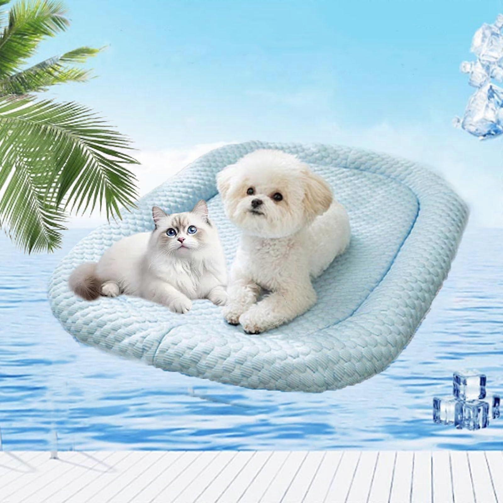 KittyCool Cooling Mat Cat Bed With Ice Silk, Blue M 55 x 40 cm, Pet Cooling Cushion For Dogs And Cats