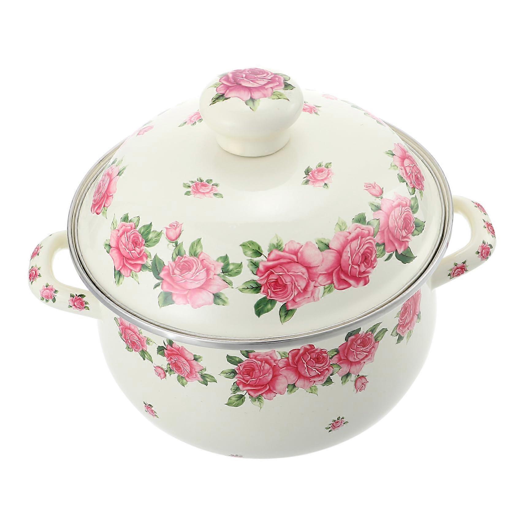 Retrostyle enamel stew pot with lid, heatresistant enamel soup pot with nostalgic design for gas stoves and even heating.