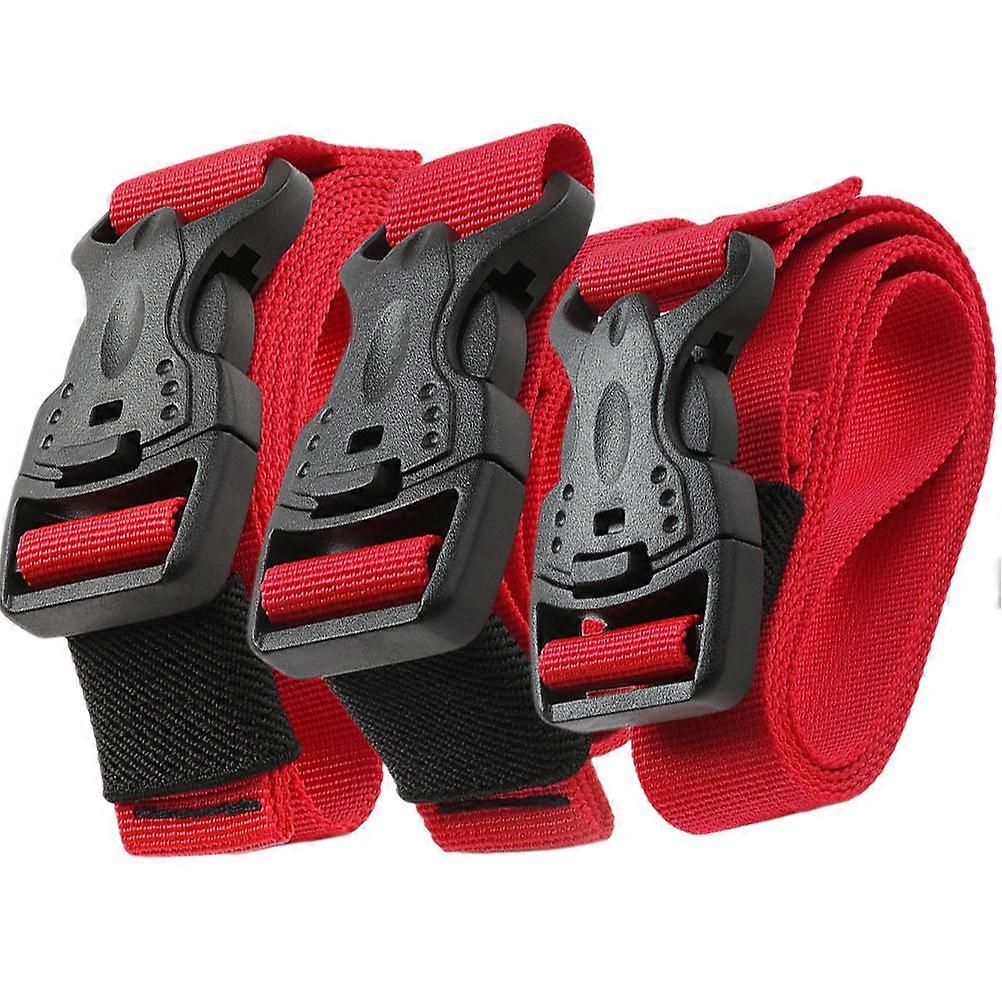 Strap With Buckle Luggage Straps Daily Use Travelers 3Pcs Red Nylon Securing