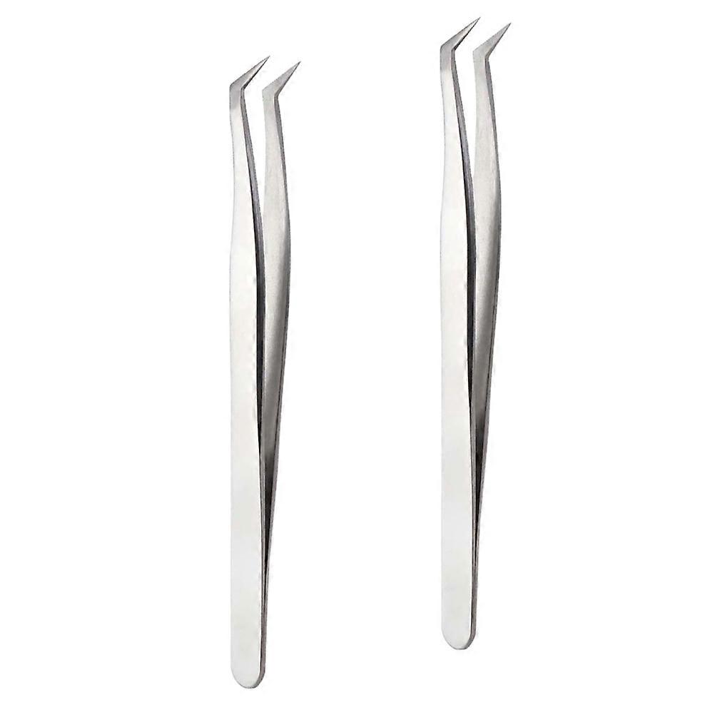 2pcs Precision Eyelash Extension Tweezers for Fake Lashes – Durable Silver Makeup Tools with Lightweight Design for Easy Application and Isolation