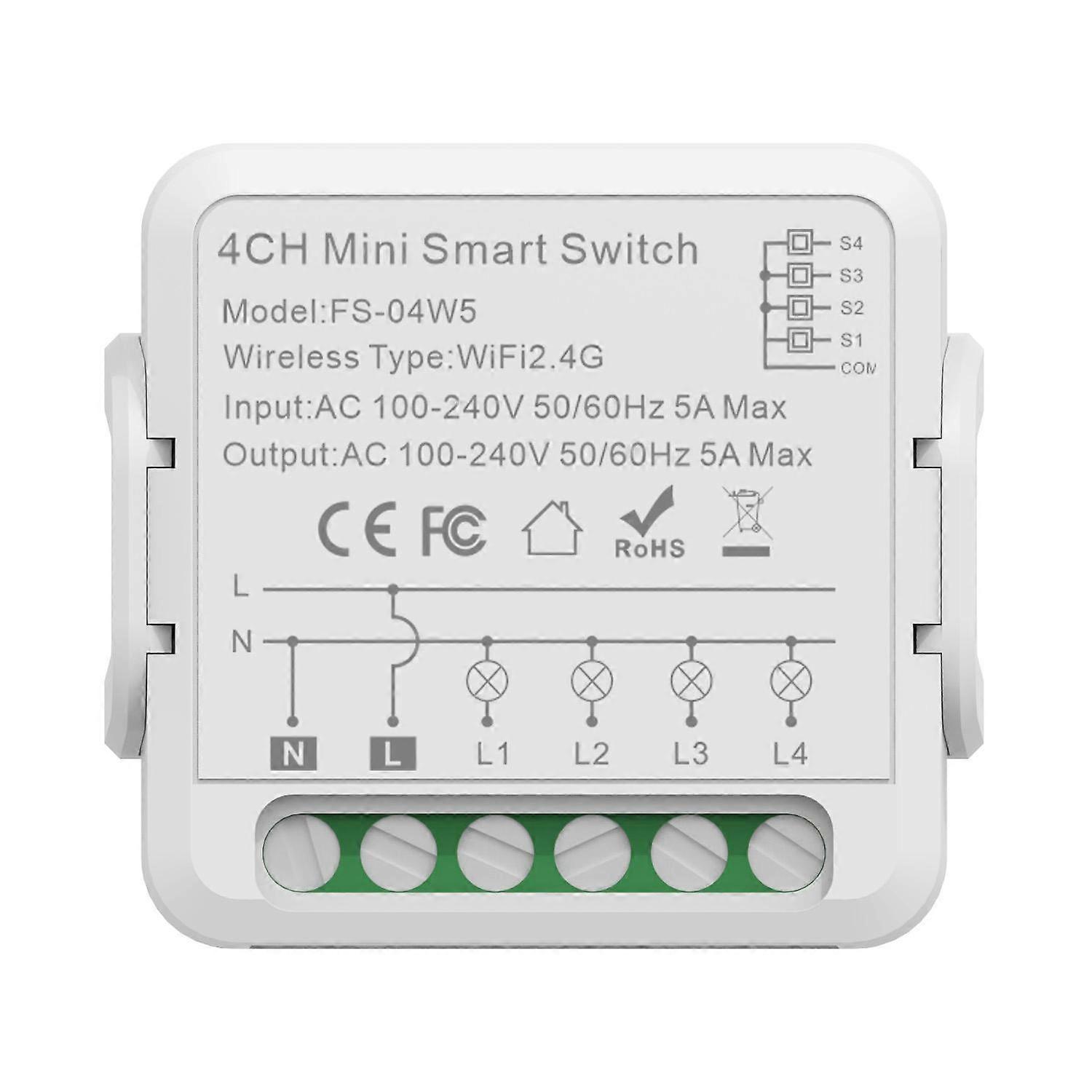 Smart Switch Voice Timer Switch FS-04W5 4CH WiFi+Bluetooth 5A