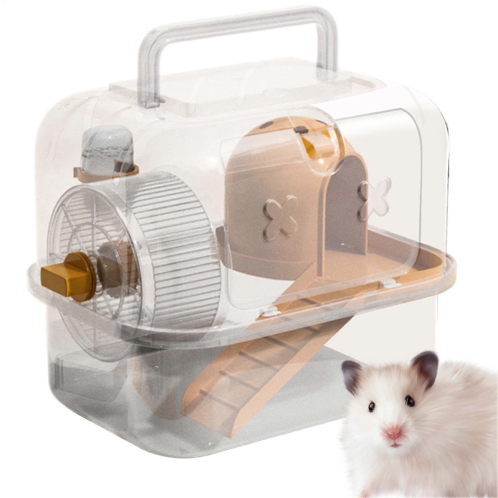 Hamster Travel Carrier With Cage, Transparent Case, Portable Pet Carrier For Hamsters And Hedgehogs, Orange