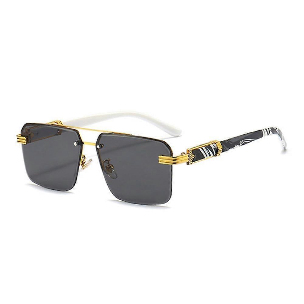 Retro Metal Double-Bridge Square Women's Luxury Rimless Sunglasses Ocean Gradient Lens UV400 Unisex Design