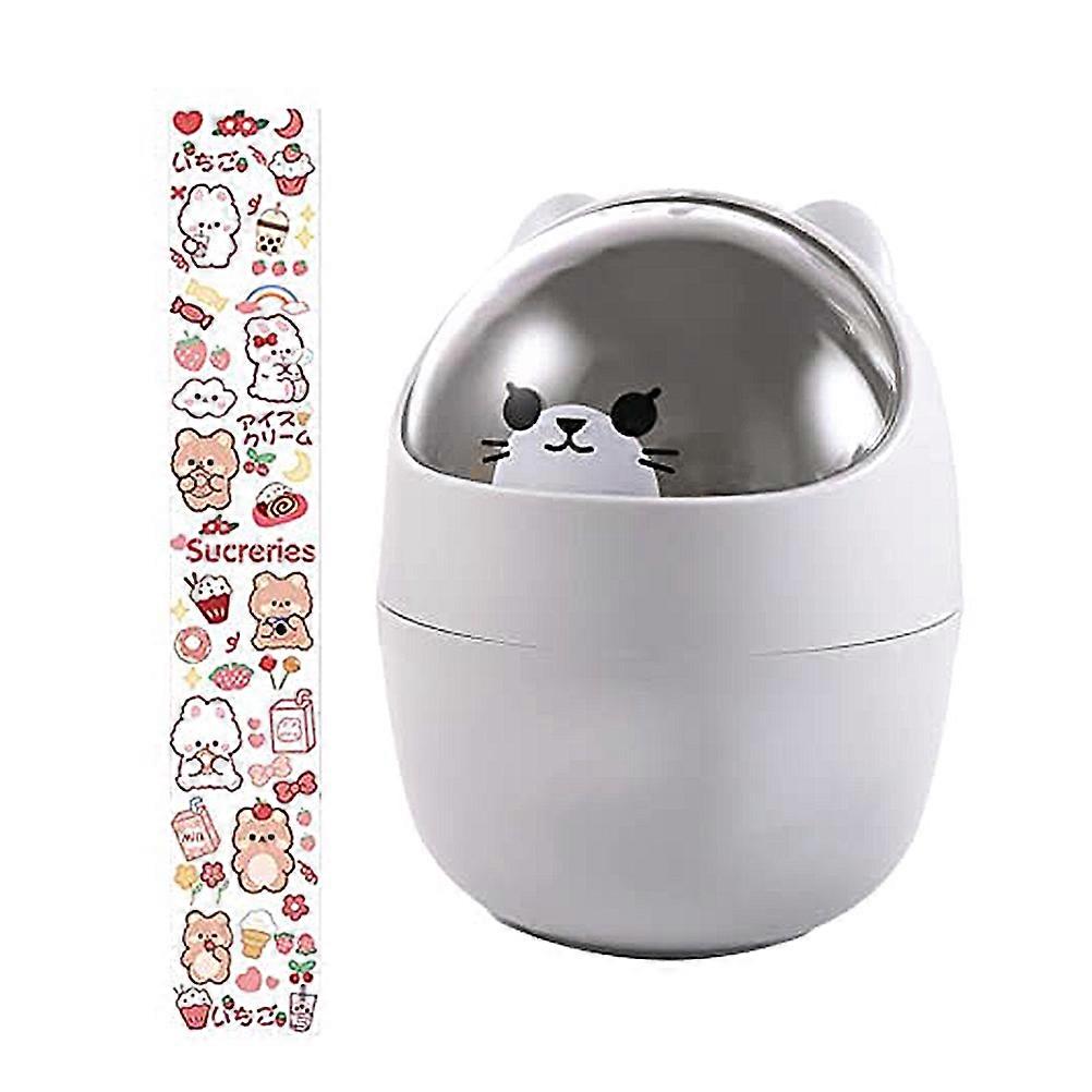 Cute Mini Tabletop Trash Can Cartoon Waste Bin For Cabinets Use Material 1 Set
