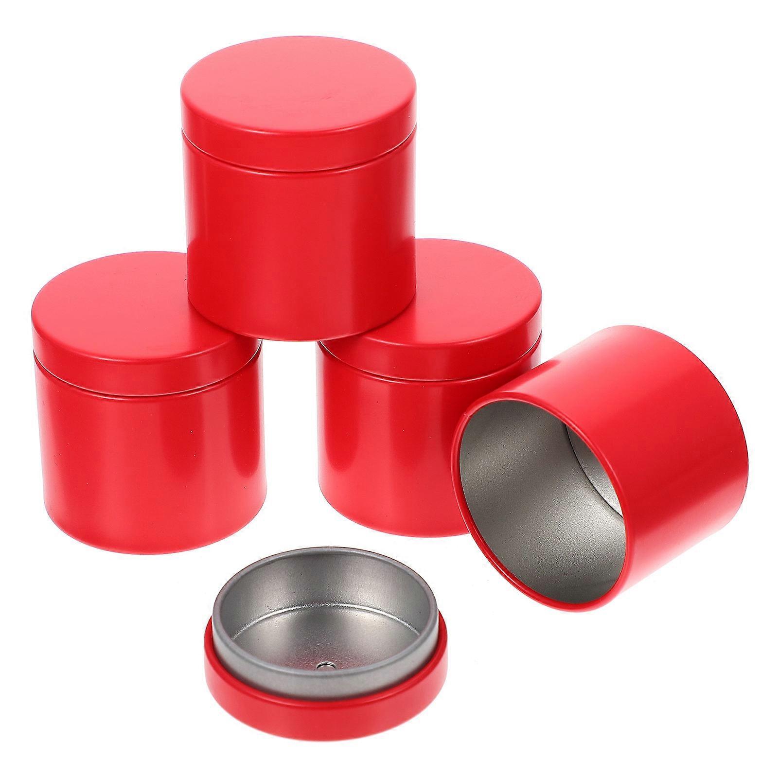Red Tinplate Jars for Storage Made of Iron Suitable for Tea Candy or Snacks 5 Pieces Small Size