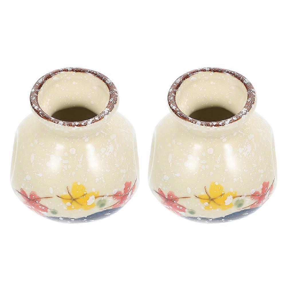 Retro Style Ceramics Craft Flower Vase Multi-Colored 5.7X5.7X5.5CM Toothpick Holding 2Pack
