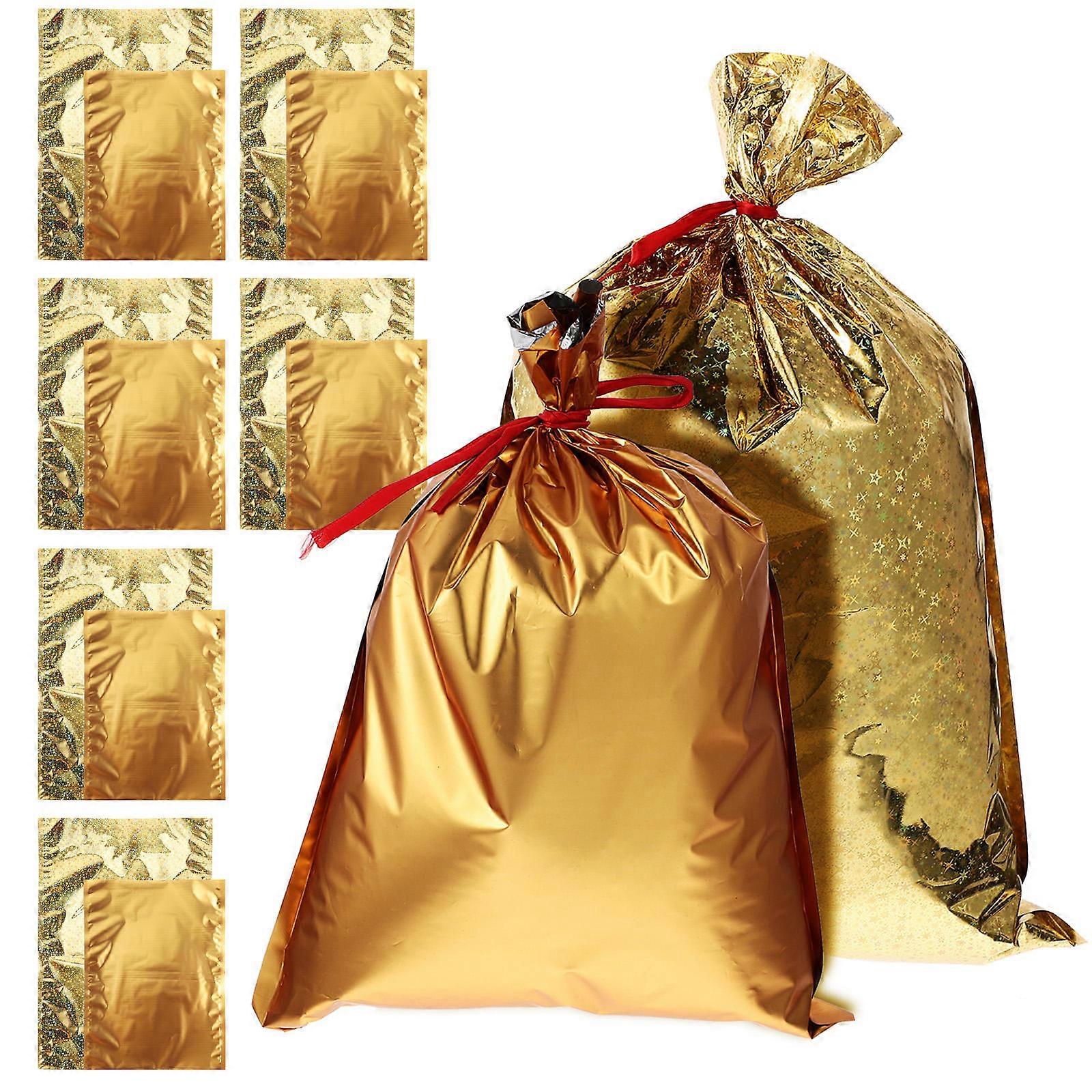 24pcs Gold Christmas Drawstring Candy Bags Durable Foil Storage Holders for Party Treats, Snacks, and Gift Packaging Reusable & Secure Xmas Wrap