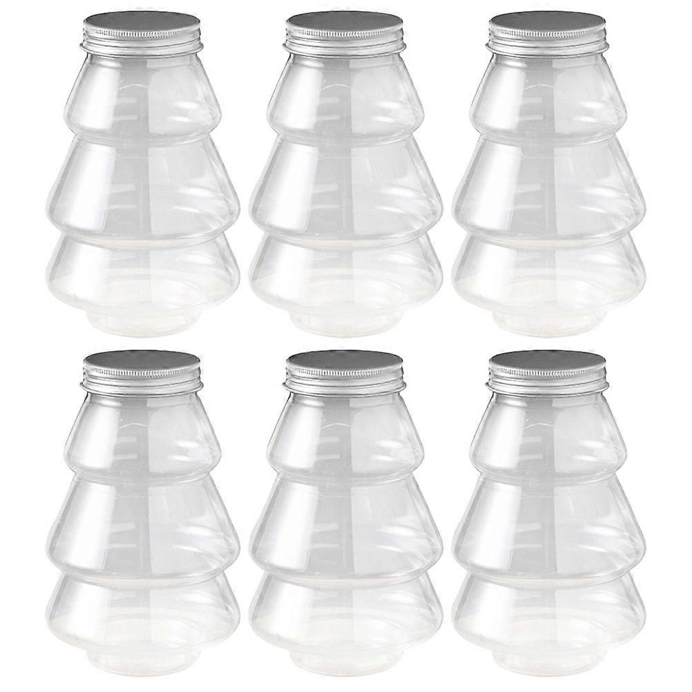 透明なクリスマスツリーキャンディーボトル、パーティーのおやつやギフト用安全なプラスチックシールデザイン製 6個入り