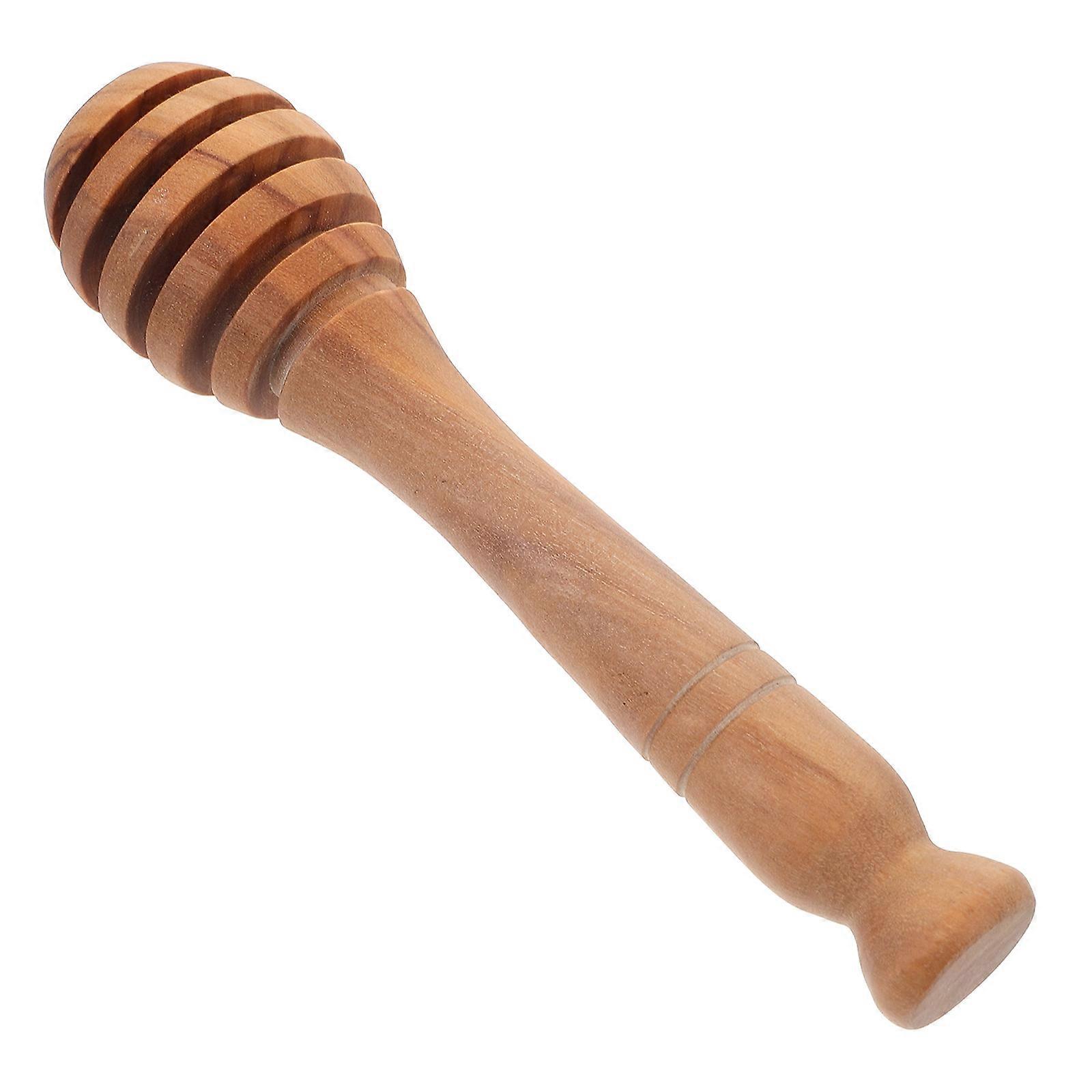 Olive Wood Honey Dipper with Spiral Design for Easy Stirring and Dispensing in Kitchen Light Brown
