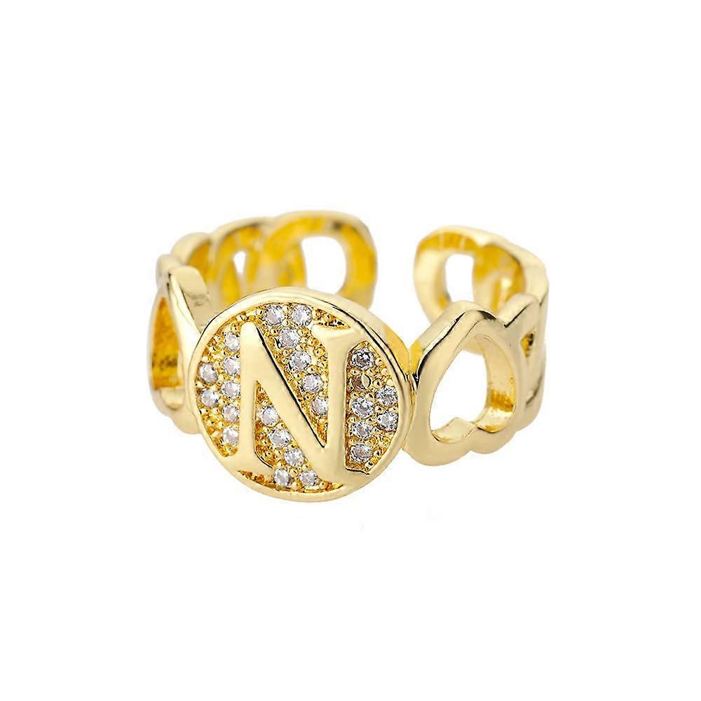 Open Rings Initial N, Adjustable Zircon Heart Open Ring, Stackable Engagement Ring For Women Men, Small Tail Band