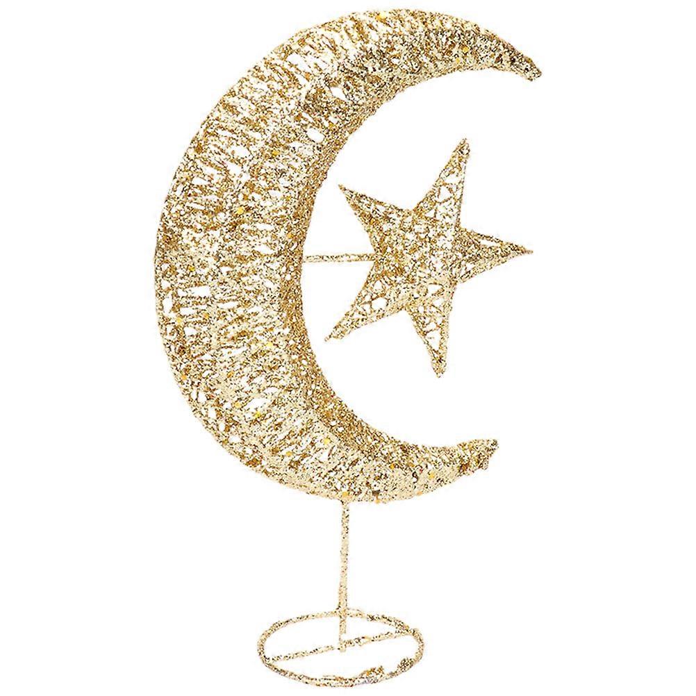 Glittery Star and Moon Christmas Tree Topper with Hollow Design for LED Lights, Festive Holiday Decoration Ornament