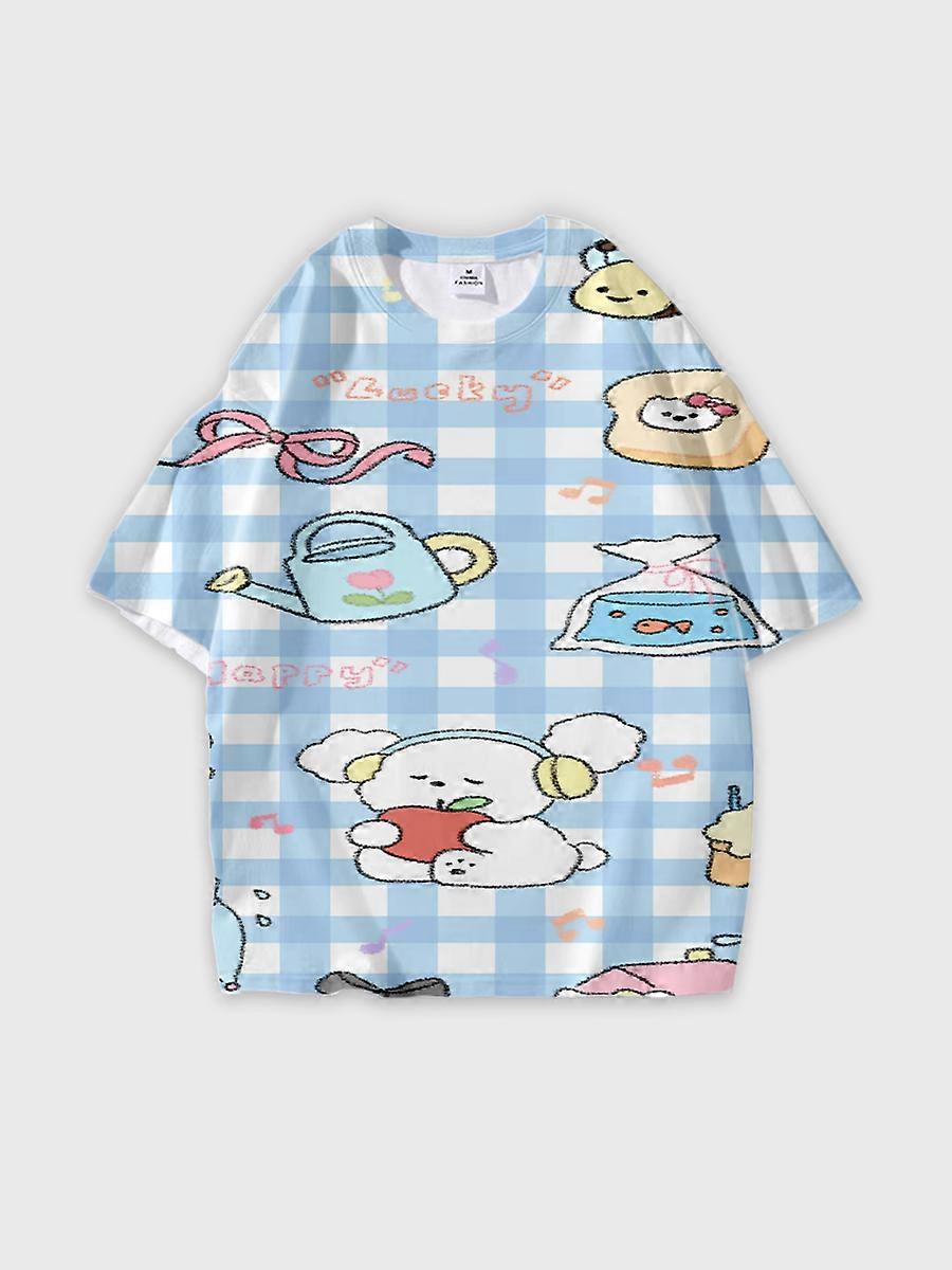 T-shirt round neck Pattern loose short sleeve P1458