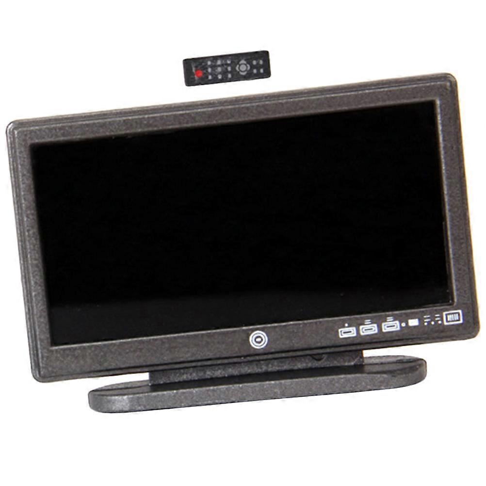 リビングルームのシーンに最適な安全なプラスチック製のドールハウス装飾用の黒のミニチュアフラットスクリーンテレビ