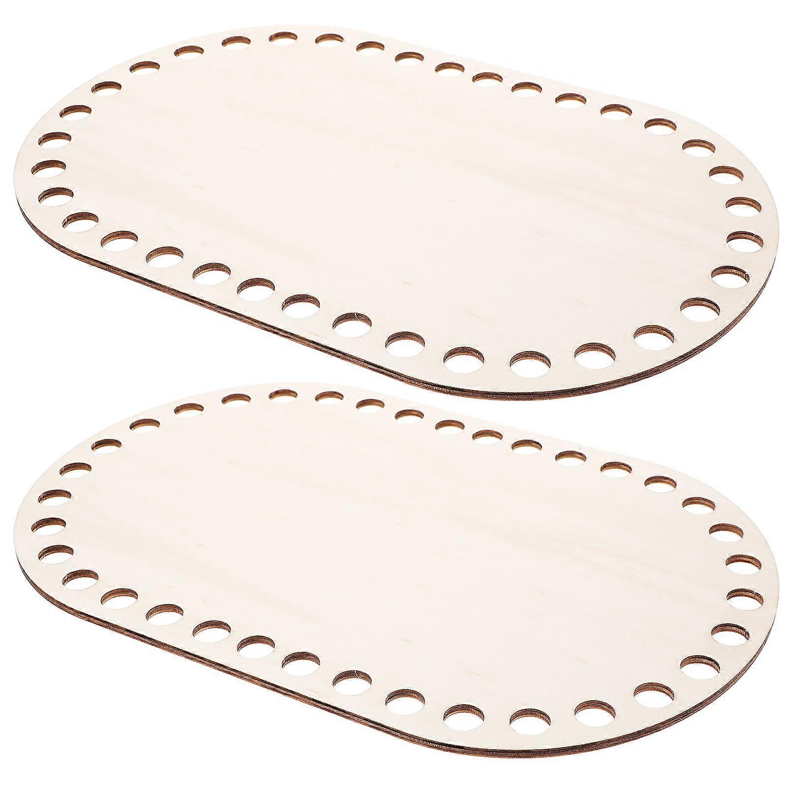 DIY Crochet Basket Bases with Strong Wooden Bag Bottoms for Decoration Beige 2Pcs