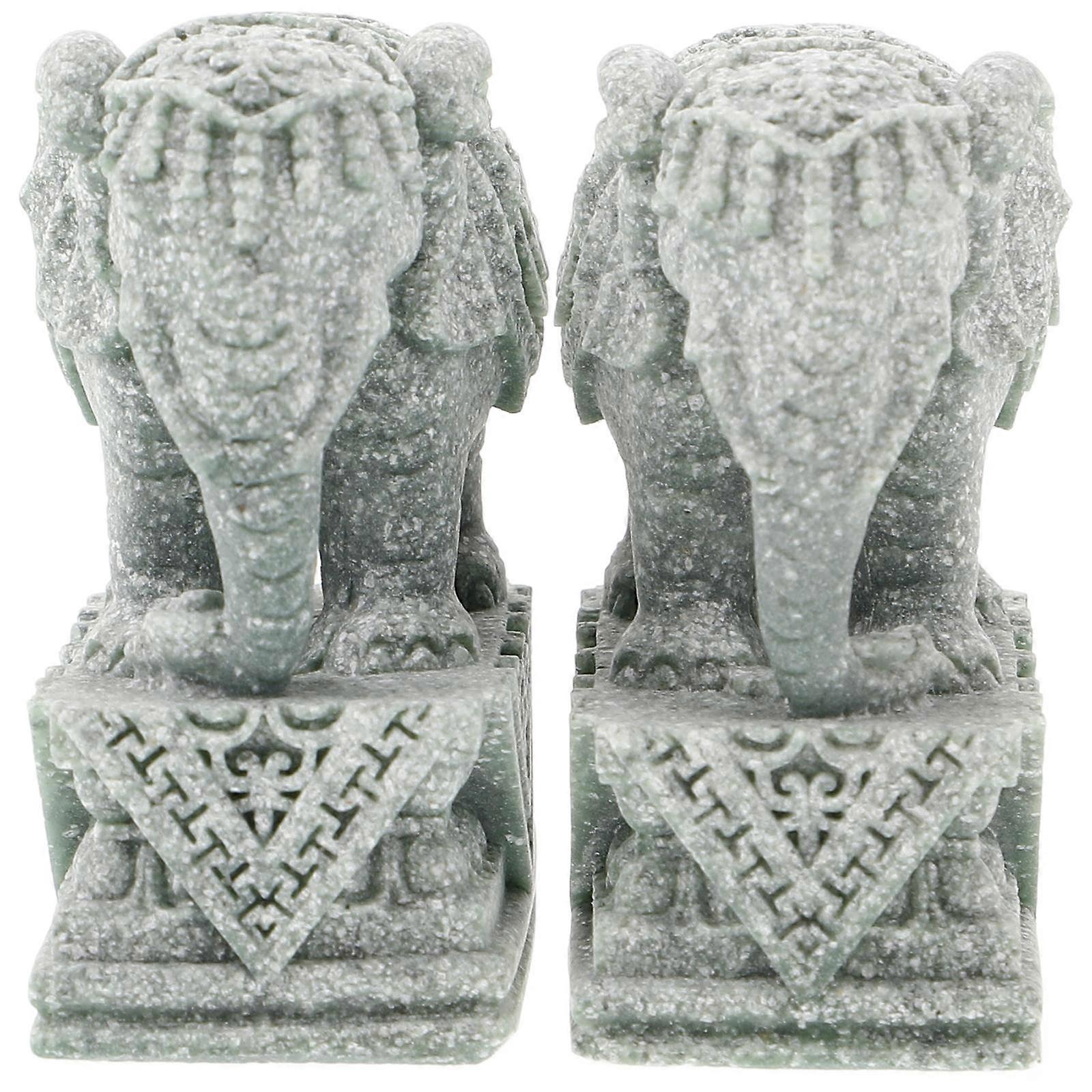 1 Pair of Unique Sandstone Elephant Statues Small Figurines Traditional Chinese Style Craft