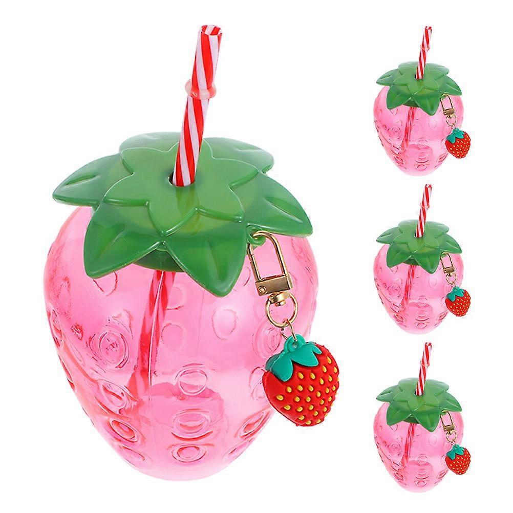 4pcs Hawaiian Party Drink Cups Clear Strawberry Shaped Straw Bottle For Juice Milk Water Beverage Picnic Camping Party