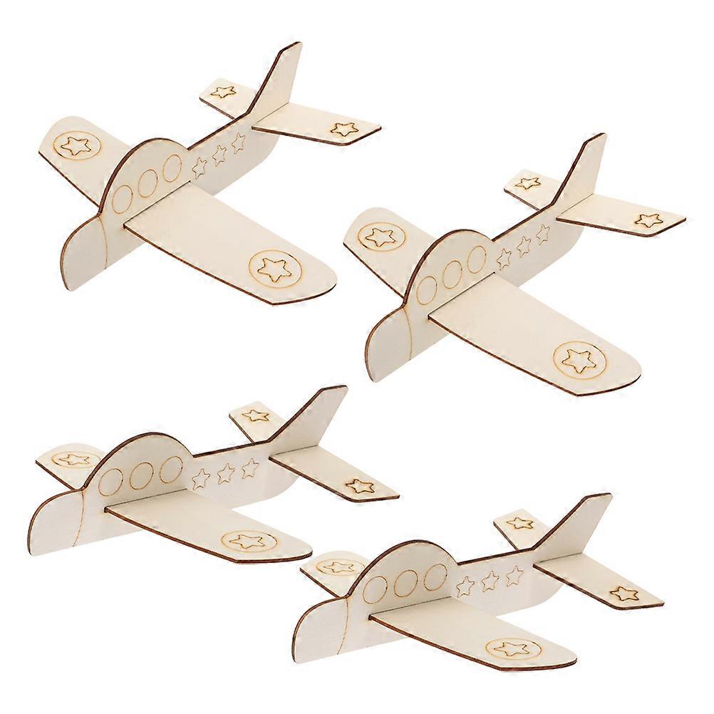 DIY Paintable Wooden Airplane Craft Kit for Decoration Khaki Synthetic Material 4 Pieces