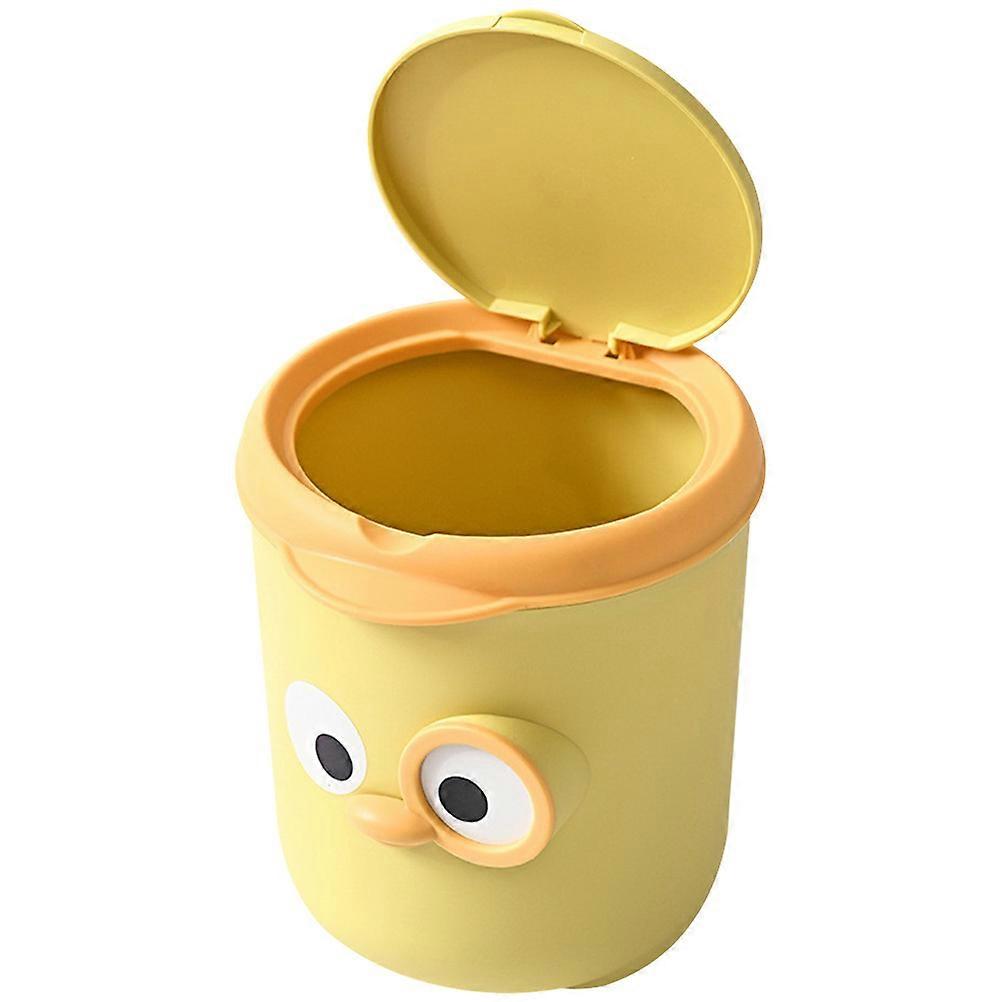 Yellow Desktop Garbage Can with Lid for Home Made of PP Material 7.87x7.87x9.06 Inches