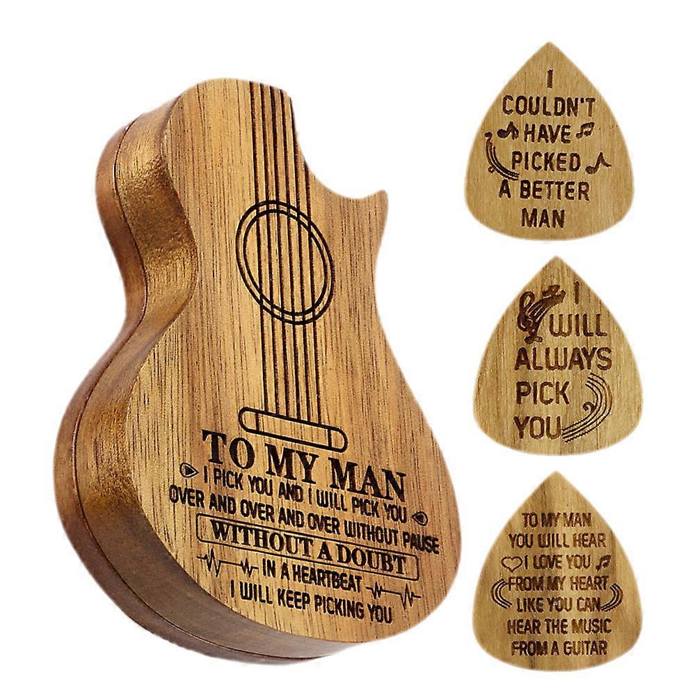 Guitar Shape Pick Case for Guitarists Brown Wood Box with Organizer Ideal Gift for Guitar Lovers 1