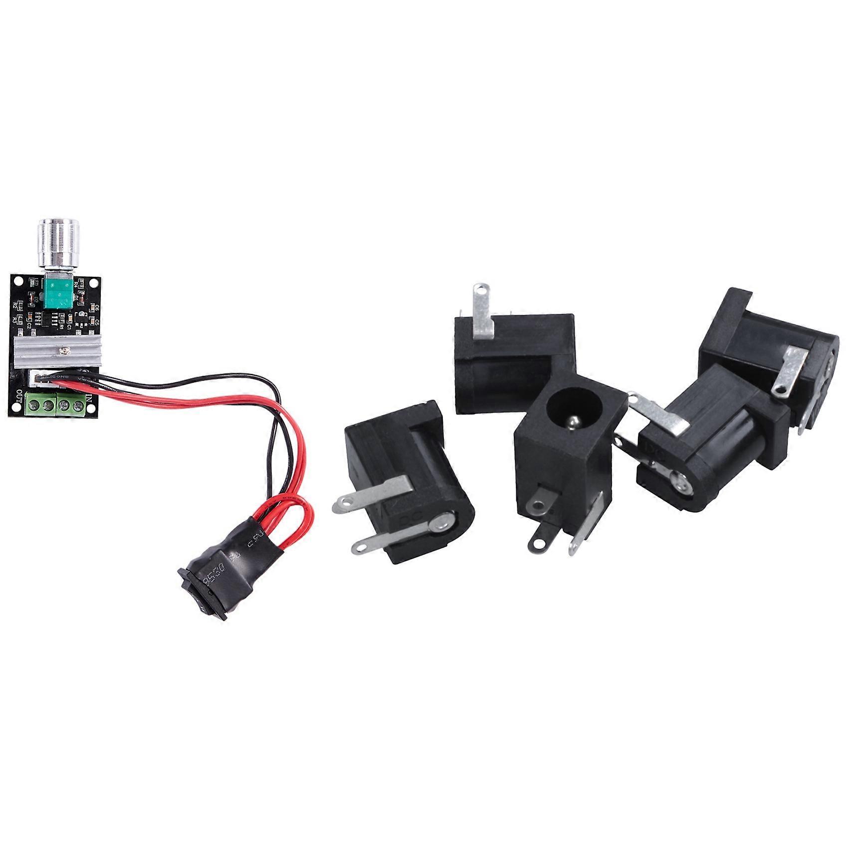 5 Pieces DC Power Jack Socket Female Panel Mount Connector with 6V 12V 24V 3A PWM Controller forward