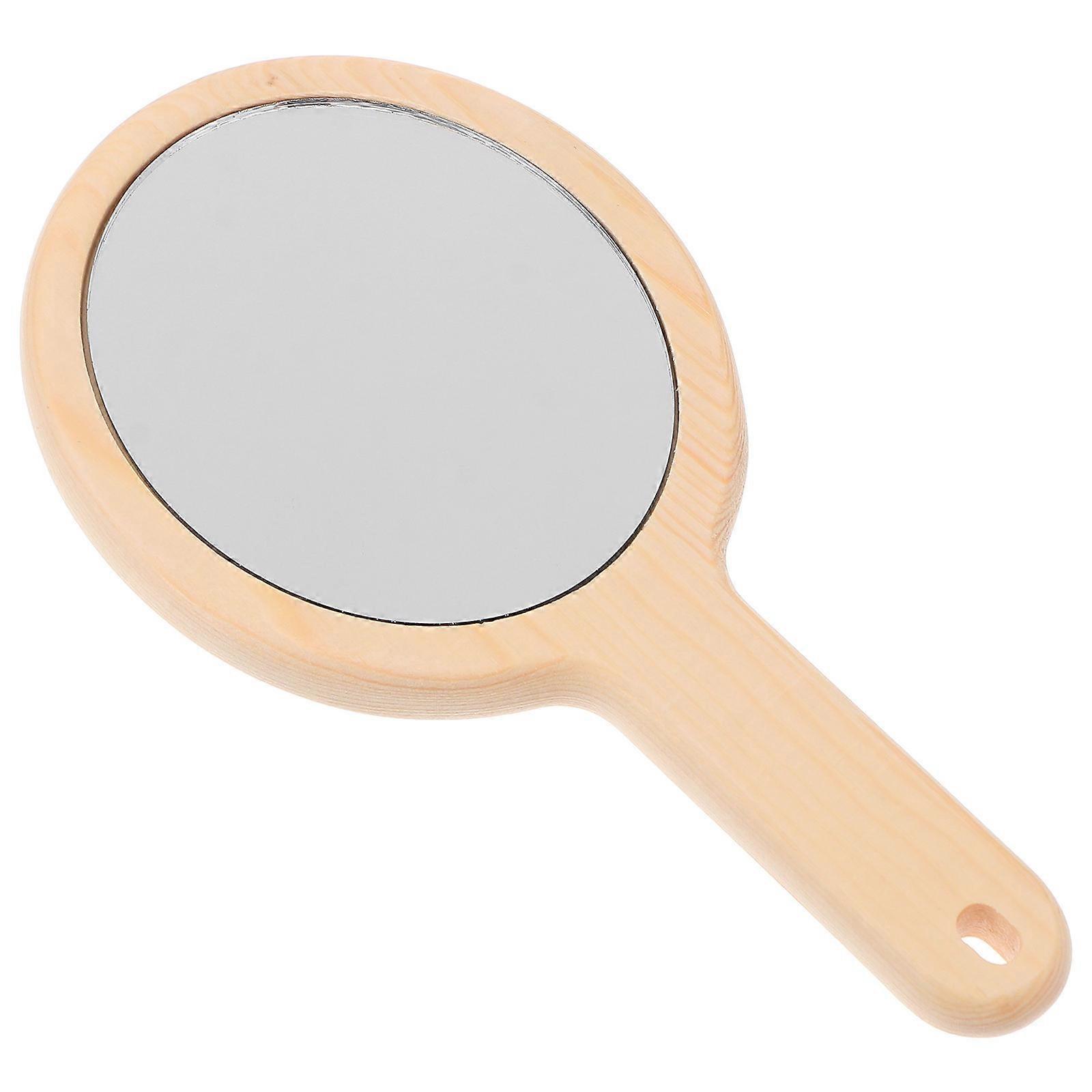 Handheld Wooden Mirror with Glass for Home Brown Portable Make-up Mirror Stylish and