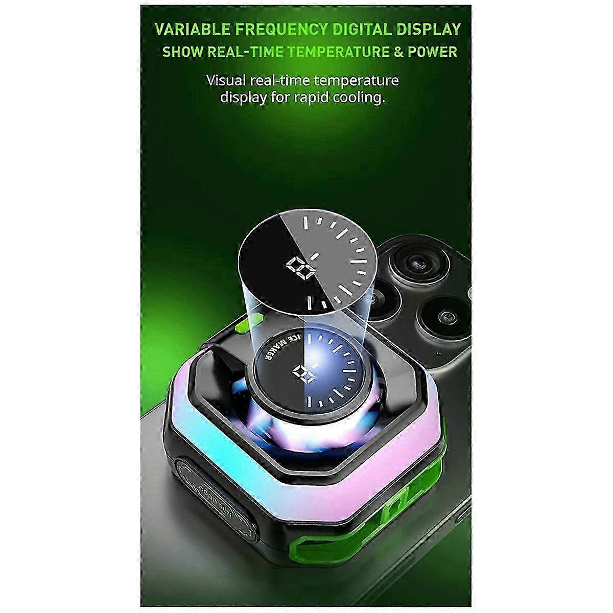JS86 Semiconductor Phone Cooler Ice Cold Cooling Clip Stand 2-in-1 Digital Temperature Display RGB L