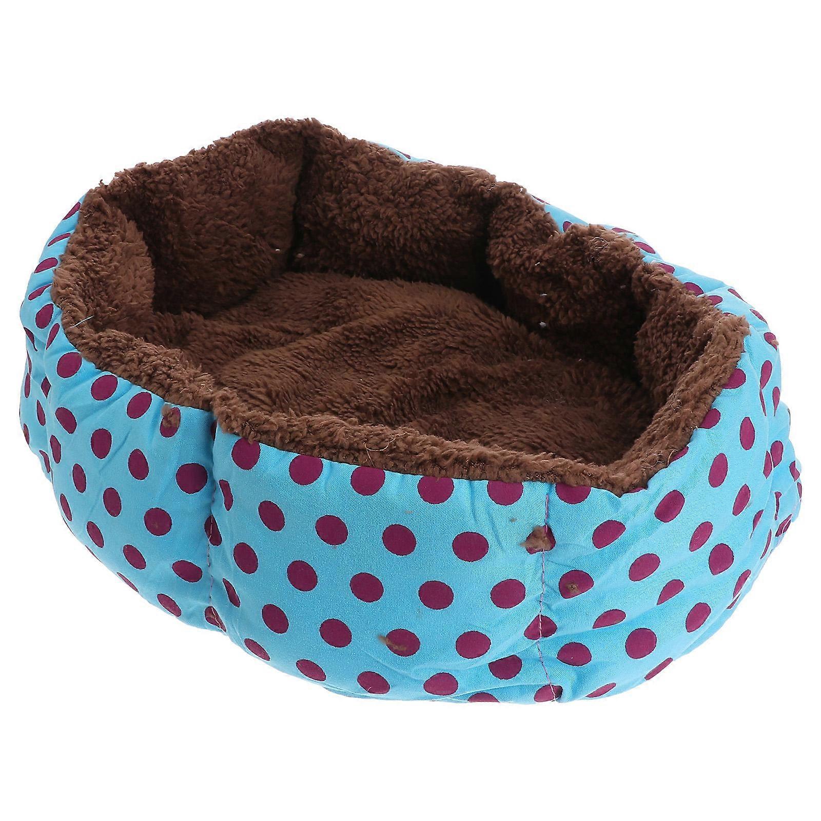 Blue Cotton Pet Bed House for Dogs Cats with Removable Mat Octagonal Shaped Size S