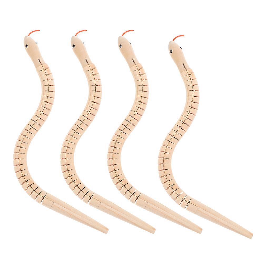 4 Pack Blank Wooden Wiggly Snake Toy for Kids DIY Flexible Jointed Art Project Beige Wood