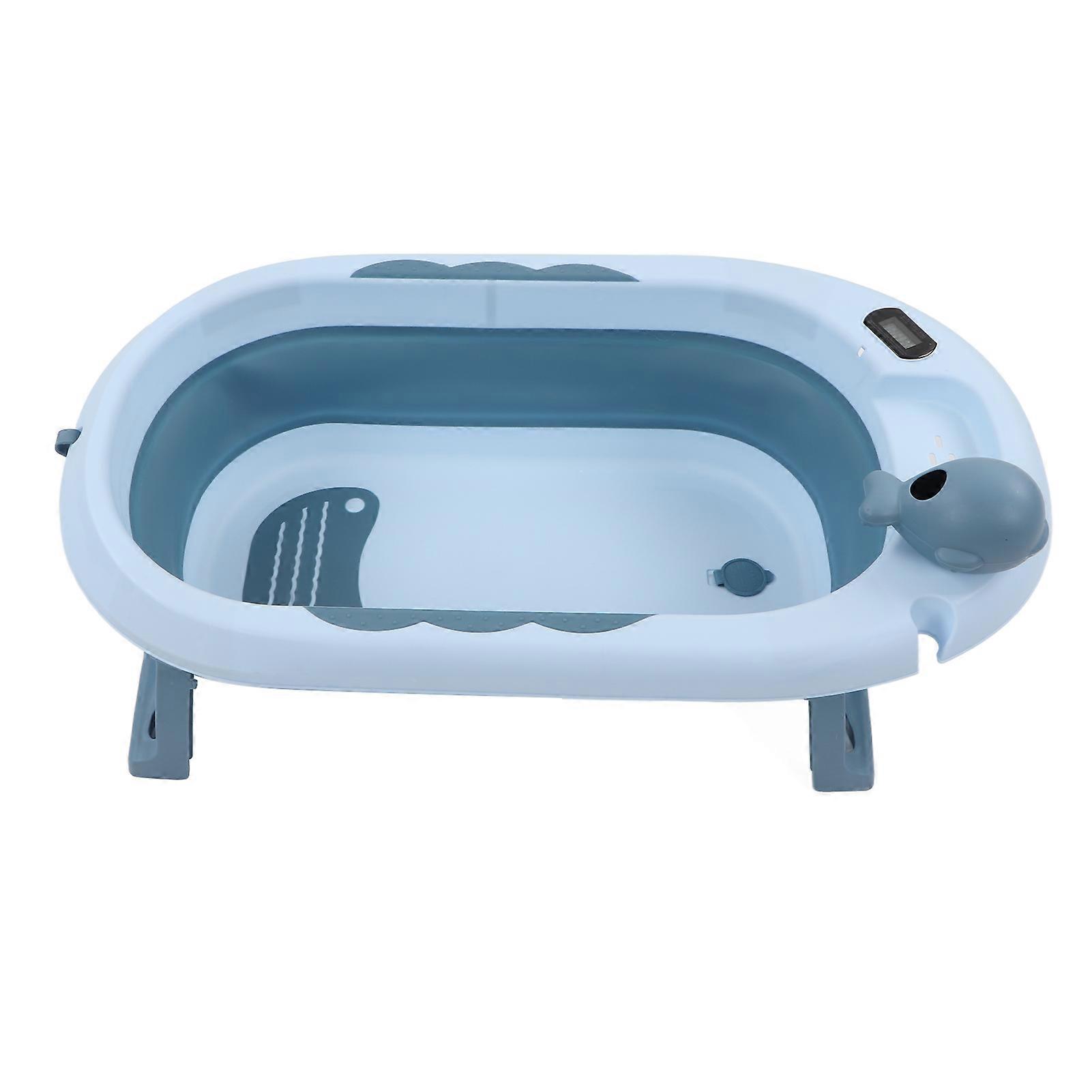 Baby Temperature Sensing Bathtub Foldable Thicked Sitting Lying Bath Bucket with Drain Hole L Light Blue