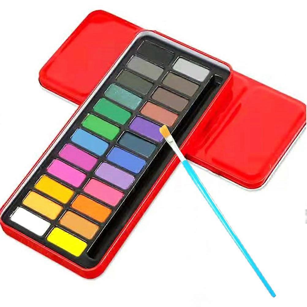 24 Colors Watercolor Block Tin Set Pressed Powder Watercolor Set for Children Painting