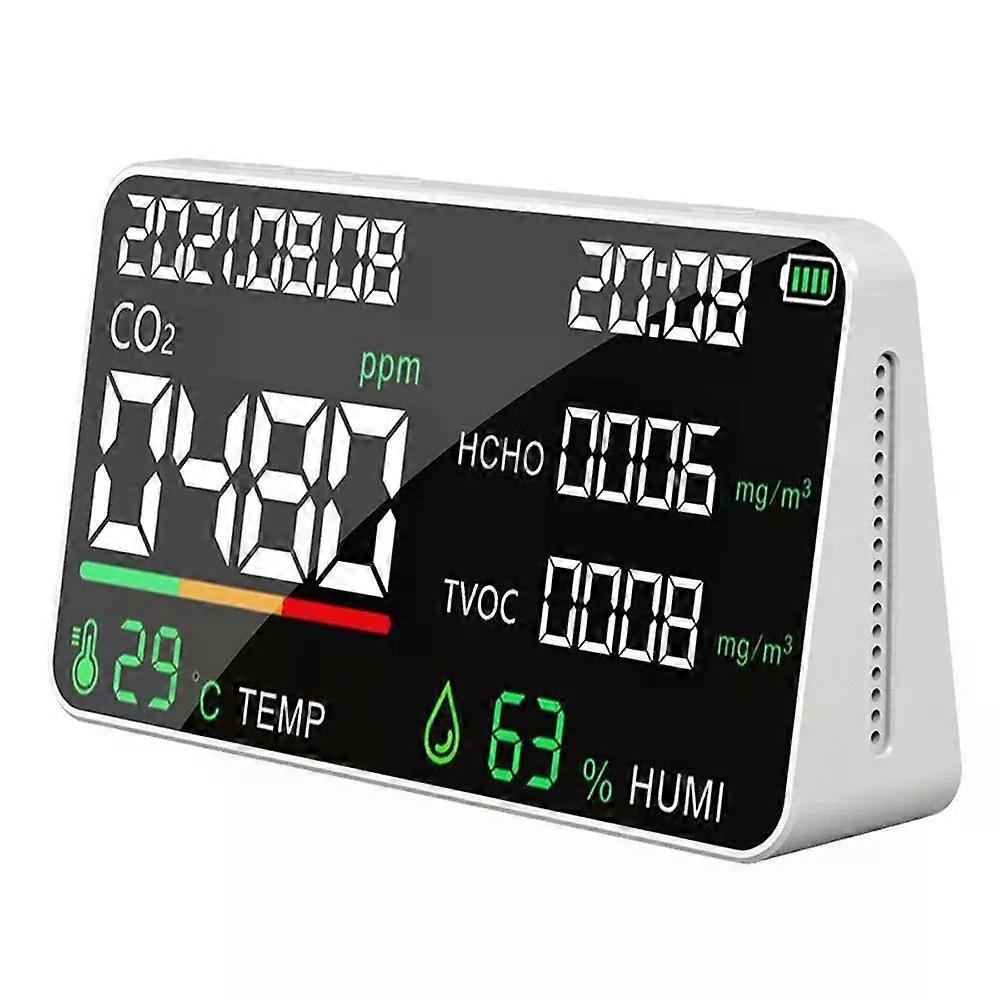 Air Quality Detector Carbon Dioxide CO2 Tester TVOC HCHO Value Electricity Quantity Humidity Temperature Display Function