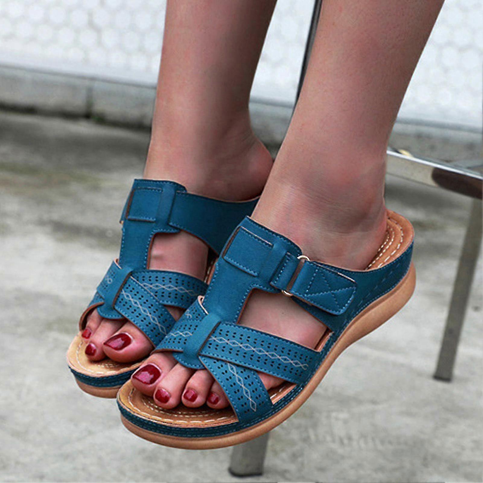 Orthopedic wedge heel anti-slip walking sandals, PU material, relieve pain and provide stable support