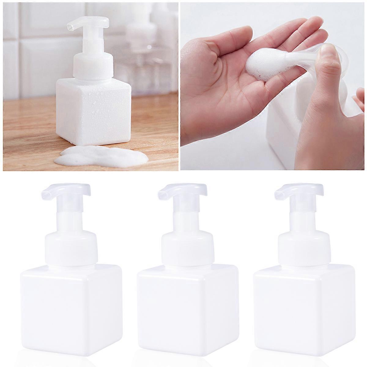 3pcs 250ML Plastic Pump Bottle Square Foaming Dispenser for Shampoos Facial Liquid Soap White
