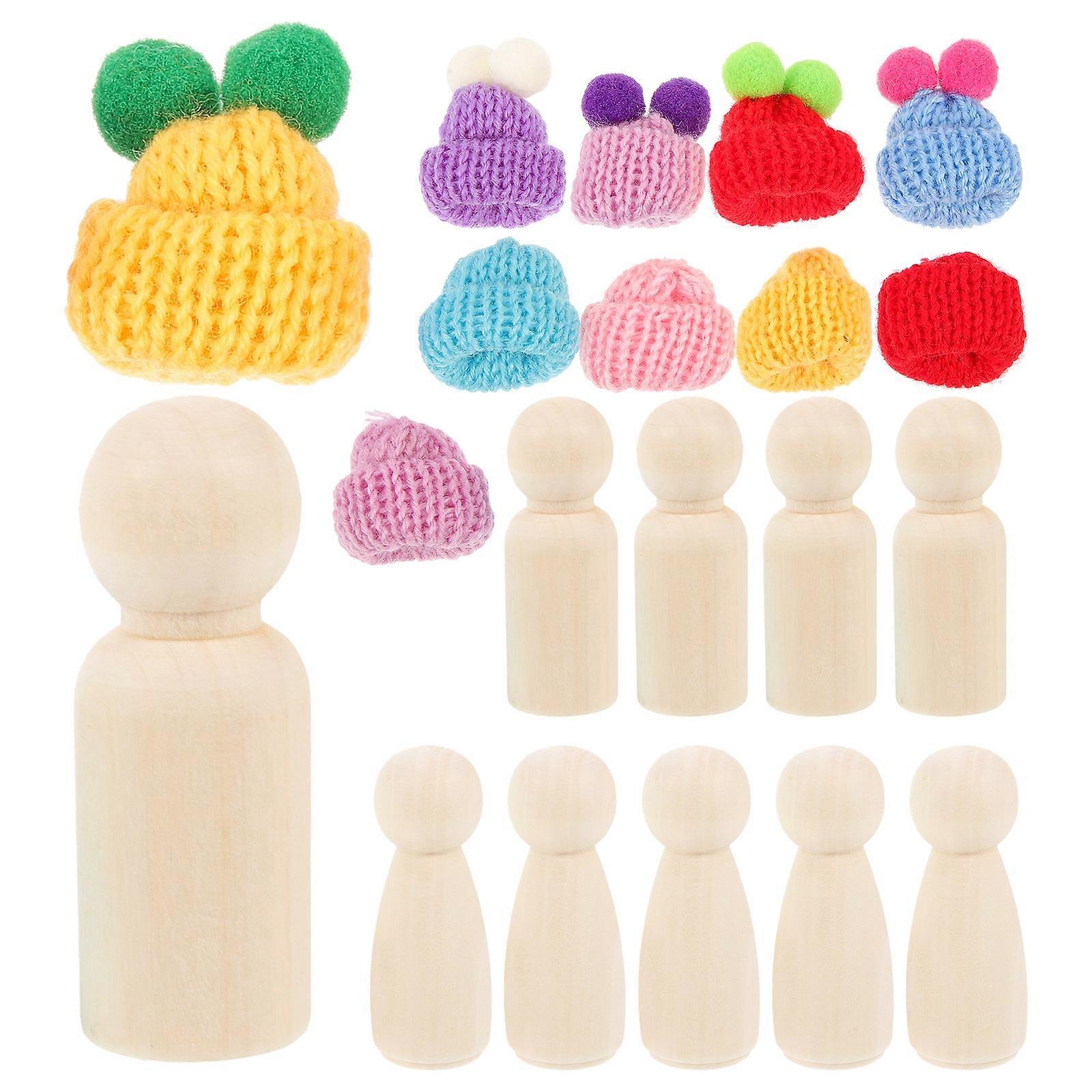Unfinished Wooden Peg Dolls Craft Kit with Hats for DIY Projects, Home Decor & Educational Play – Stimulates Creative Imagination