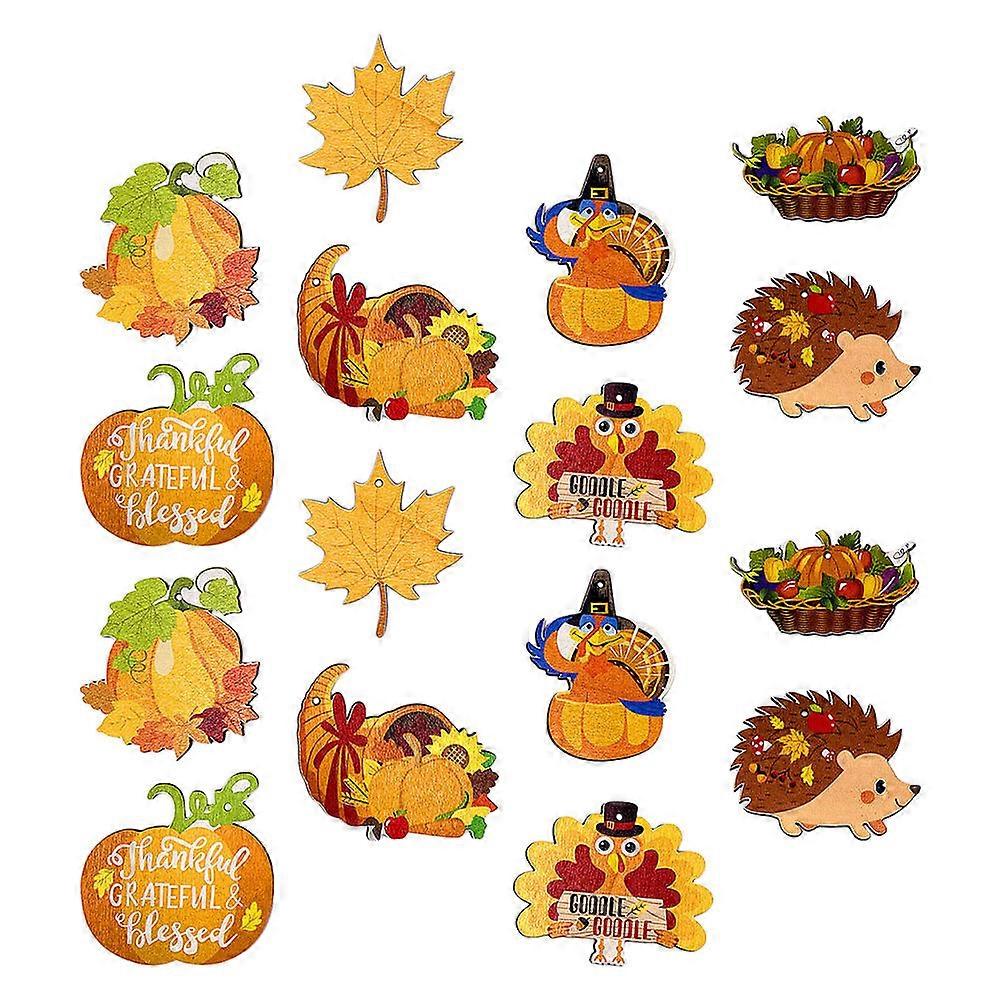 Autumn Ornaments 16Pcs Wooden Hanging Suitable For Thanksgiving Home Decoration Perfect For Kids And Adults