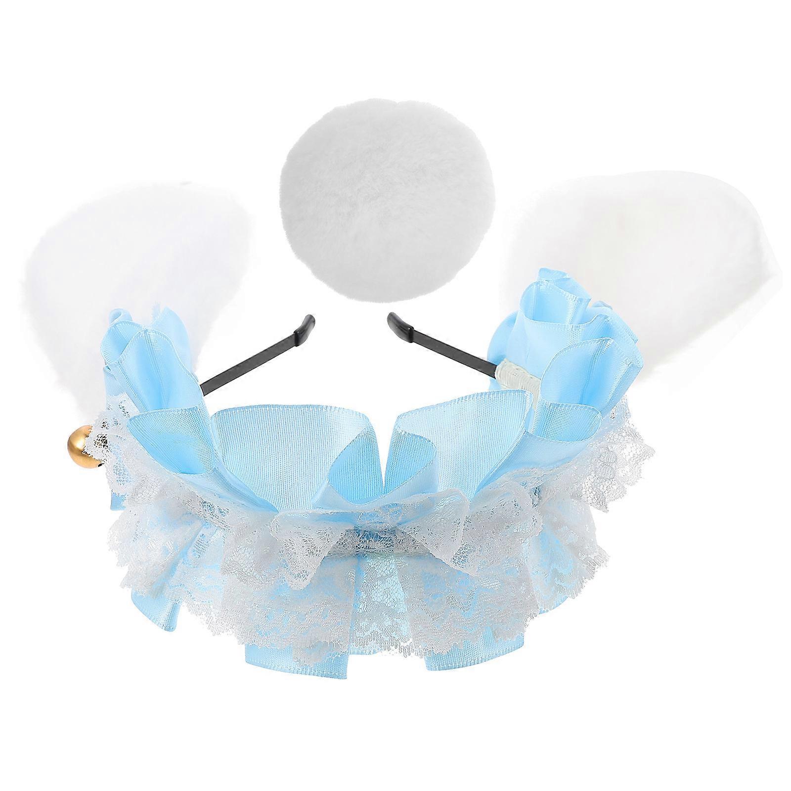 Lolita Rabbit Ear Headdress For Girls Perfect For Masquerade And Festival In Sky-Blue Color With Lovely Design 1 Set