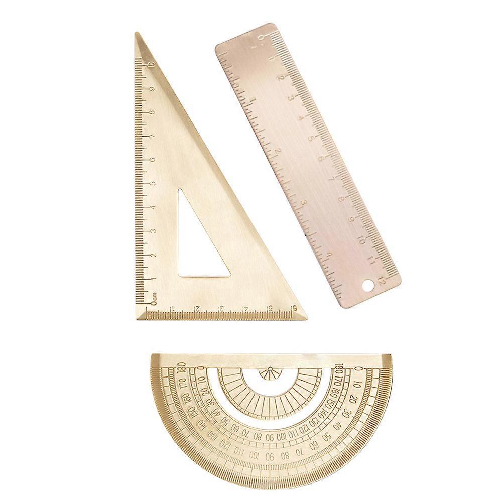 Math Geometry Set Featuring 1 Set Drawing Triangle Ruler Geometry Measurement Straightedge Protractor For School Use With Golden Brass Material
