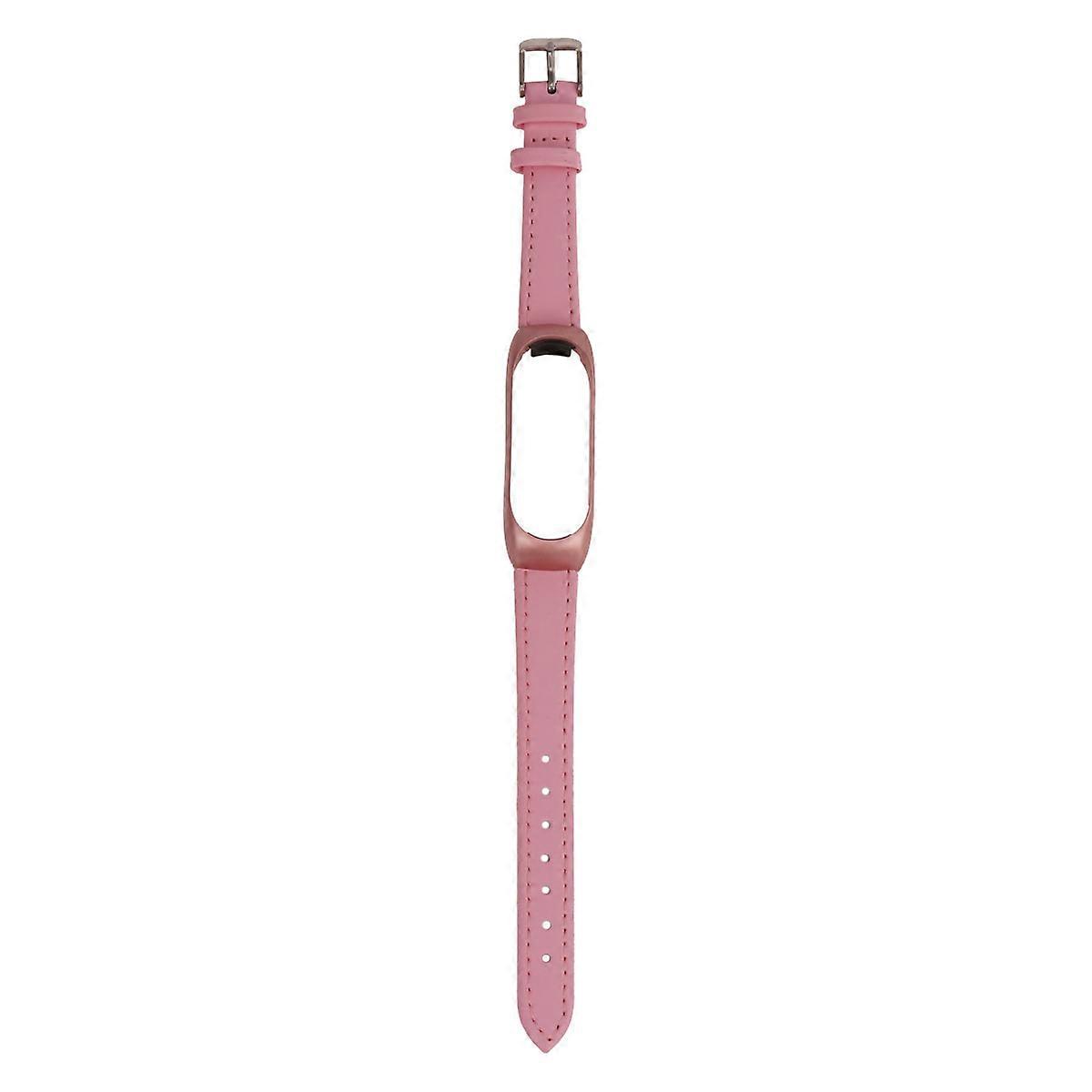 1pc Alloy Wrist Strap Replacement Cowhide Watch Band Alternative Bracelet Compatible for Mi Band 4 Pink
