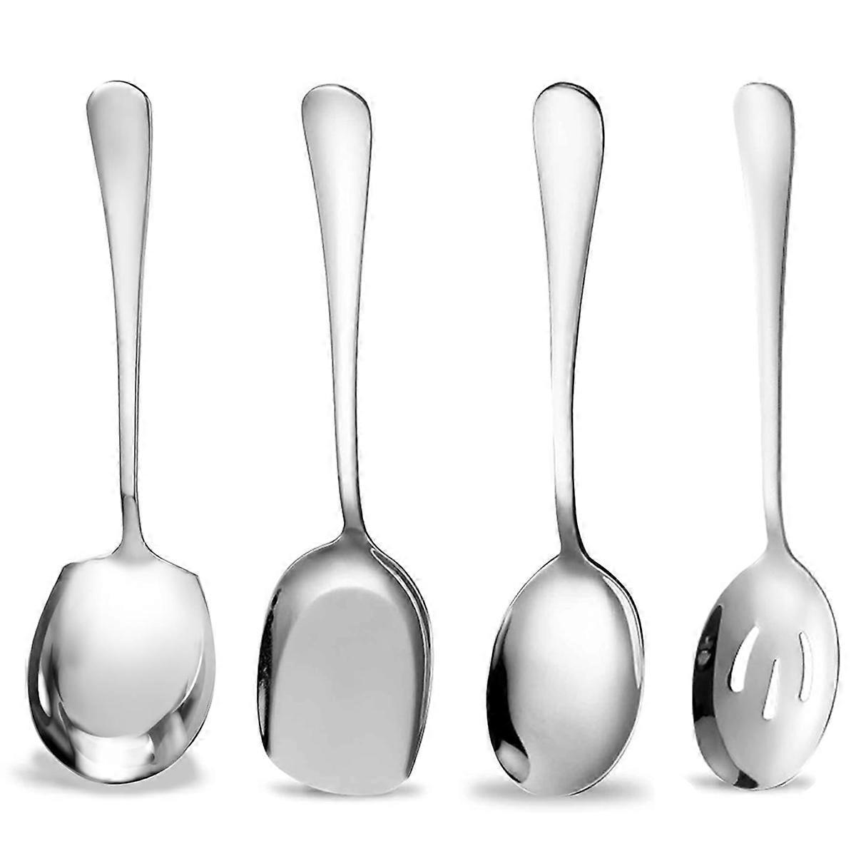 Serving Spoons Large,4Pcs Stainless Steel Buffet Serving Spoon Long Handle Soup Spoons Cooking Spoon,for Home,Restaurant