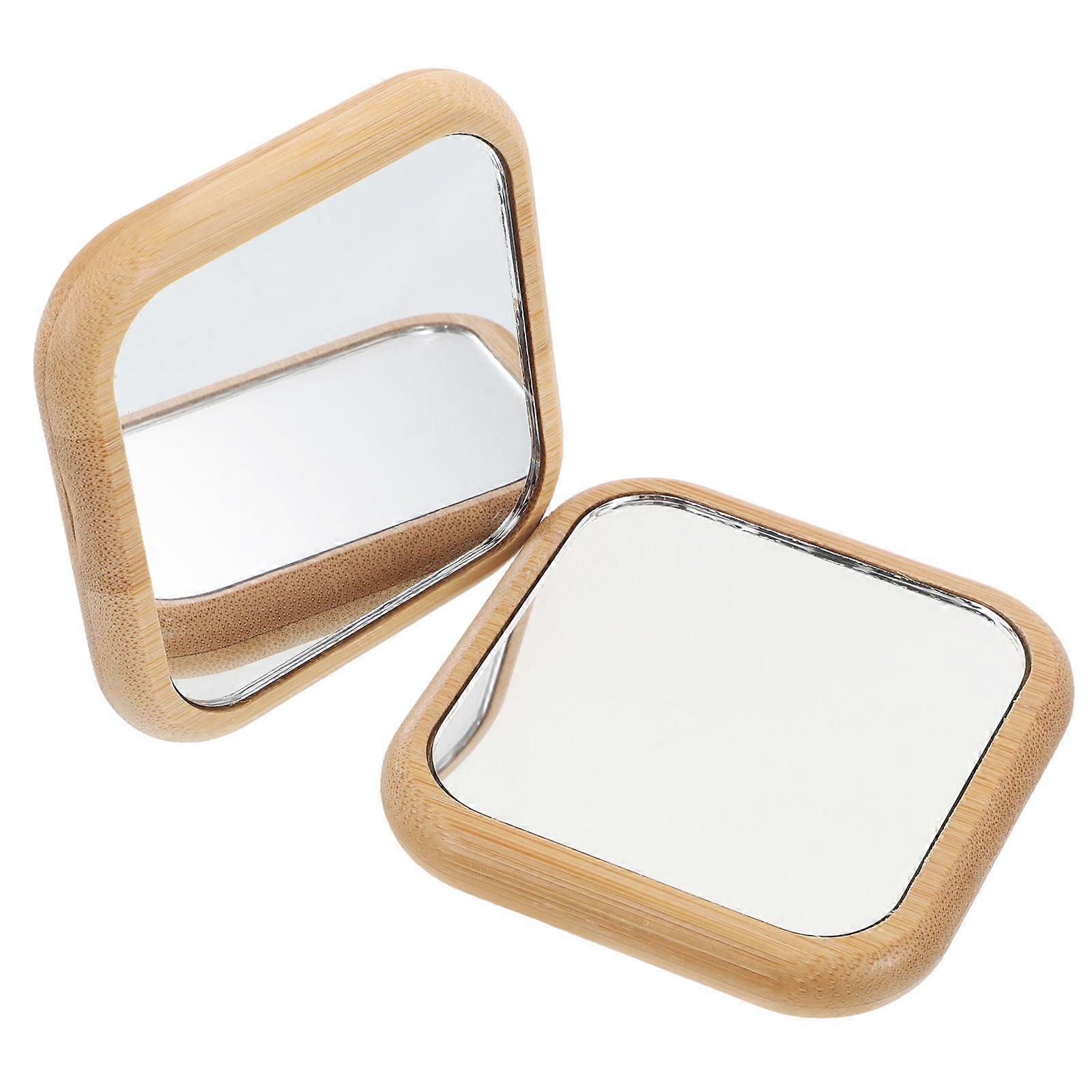 Small Portable Wooden Mirror for Travel Use 2Pcs Compact Handheld Makeup Mirror