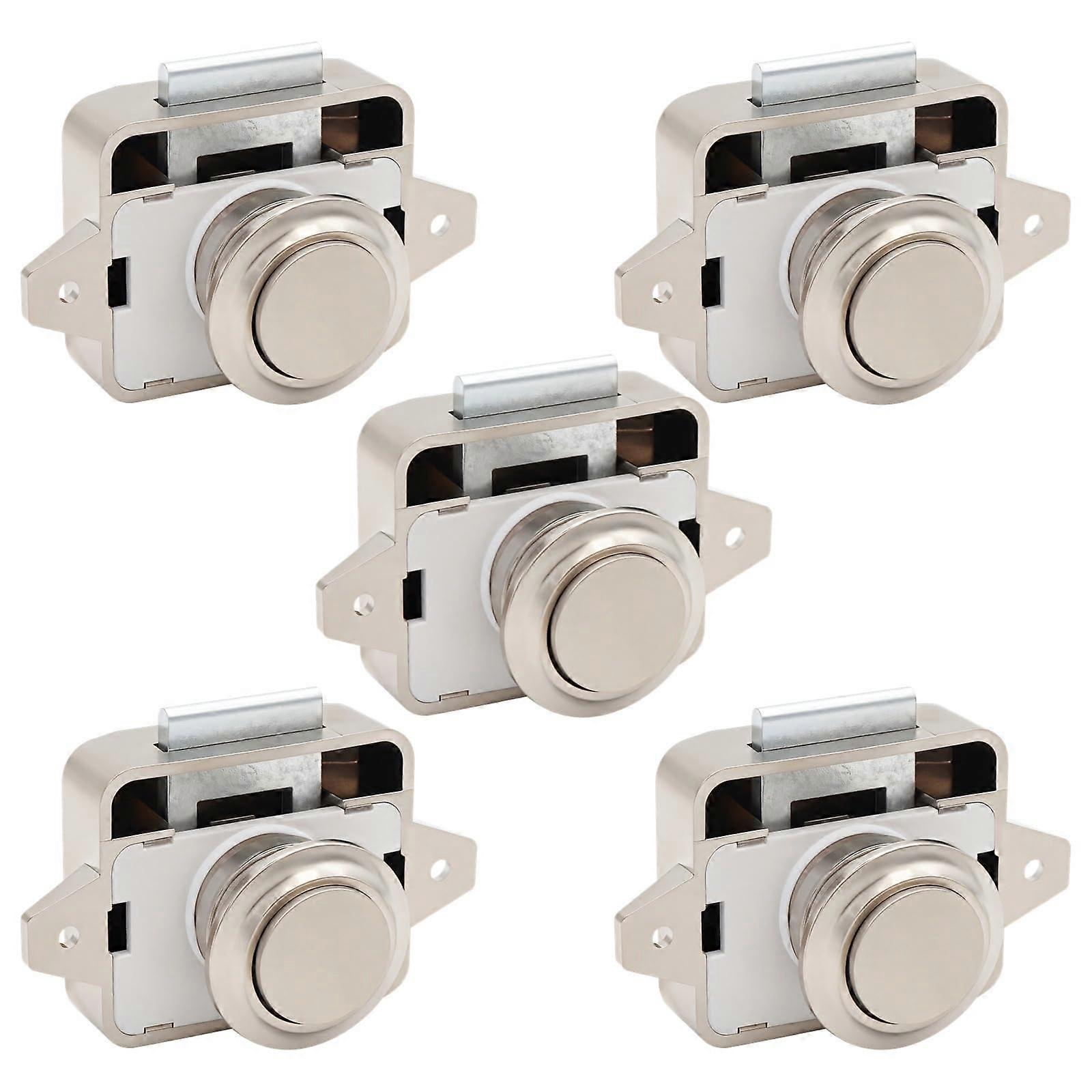 Chrom Cabinet Locks for RVs and Boats, 5-Pack, Keyless Metal Locking Set with Mounting Accessories for RVs, Drawers, and Doors