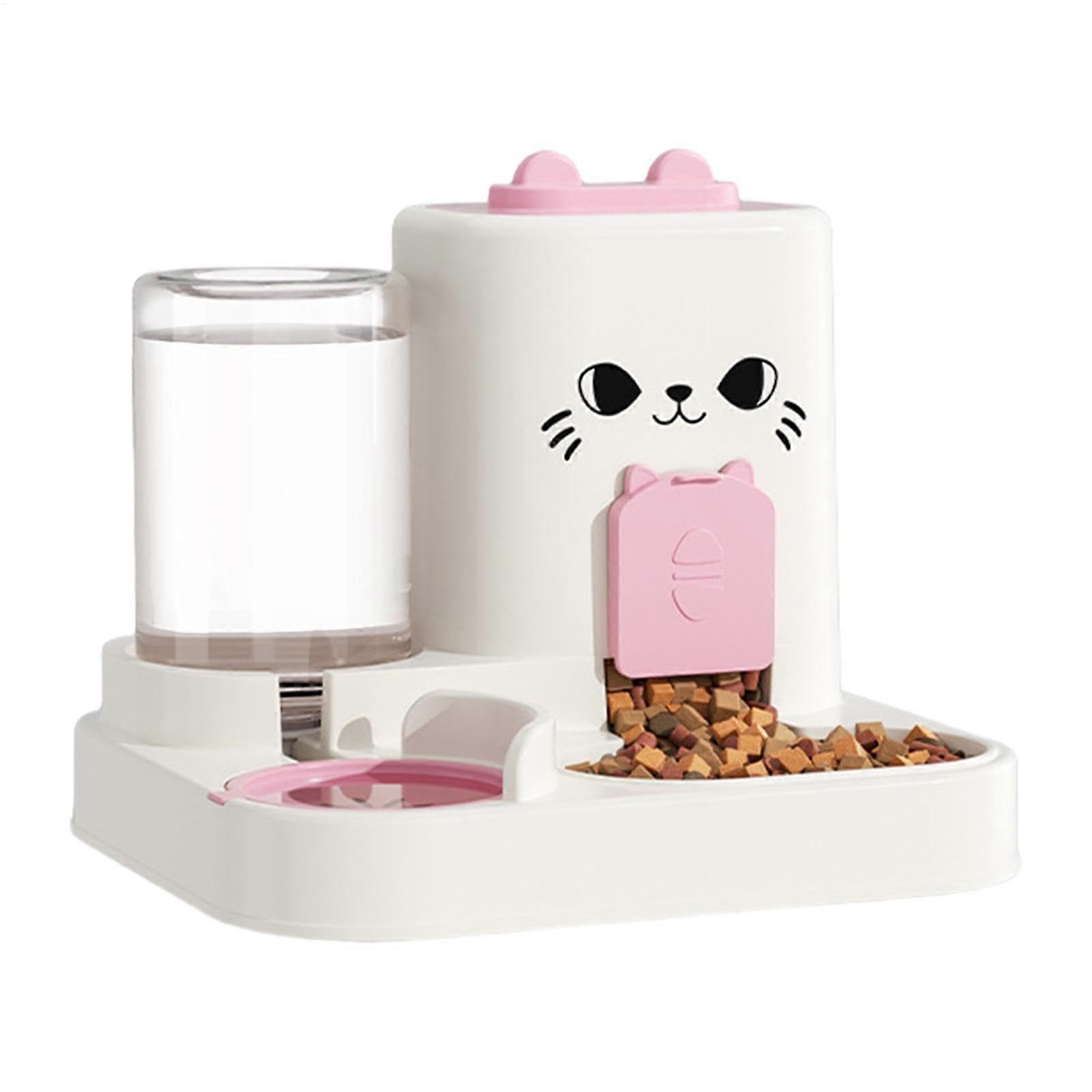 Automatic Cat Feeder and Water Dispenser, Large Capacity Dry Food Container with AutoRefill Water Bowl for Indoor Cats