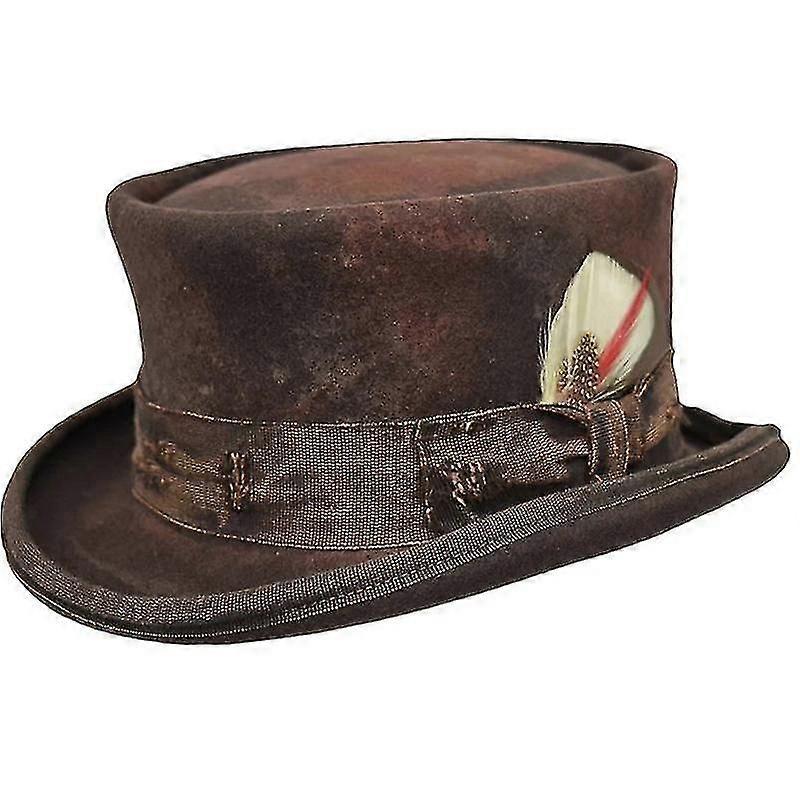 Steampunk Wool Felt Top Hat - Red Mid Crown Cylinder Hat Unisex