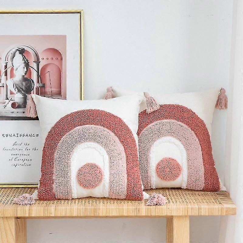 Pillow Case Soft Texture Chenille Tufted Handmade Tassel Zipper Closure Tear Resistant Home Decorati