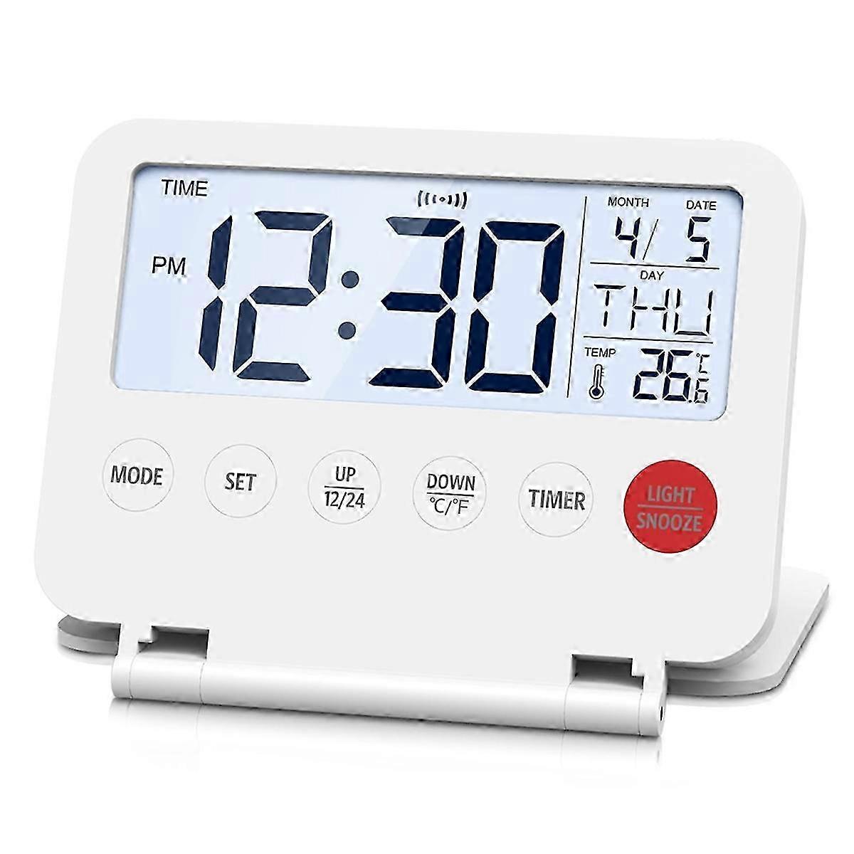 Travel Alarm Clock: Compact Digital Timer with 12/24H Display, Snooze Function & Calendar